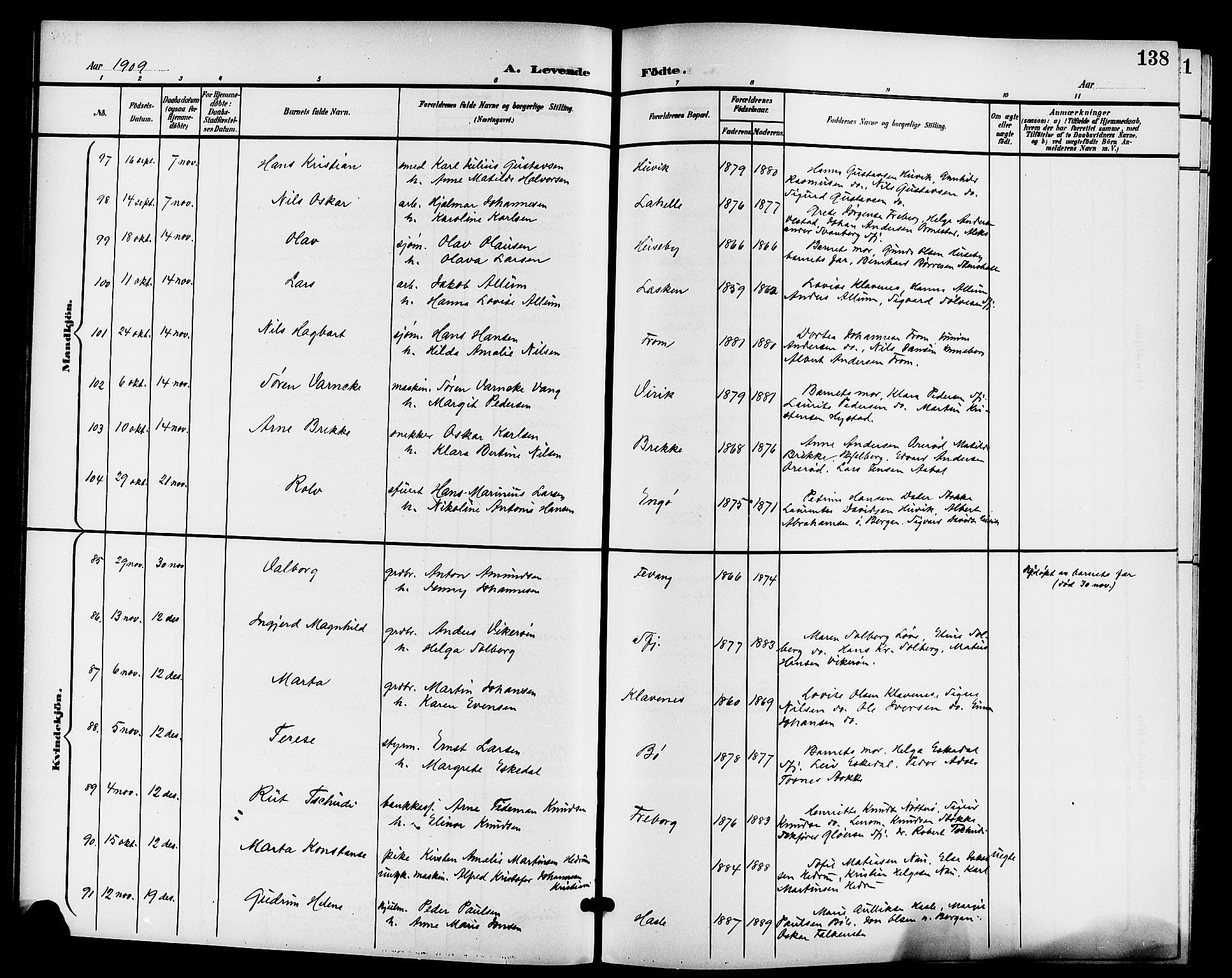 Sandar kirkebøker, AV/SAKO-A-243/G/Ga/L0002: Parish register (copy) no. 2, 1900-1915, p. 138