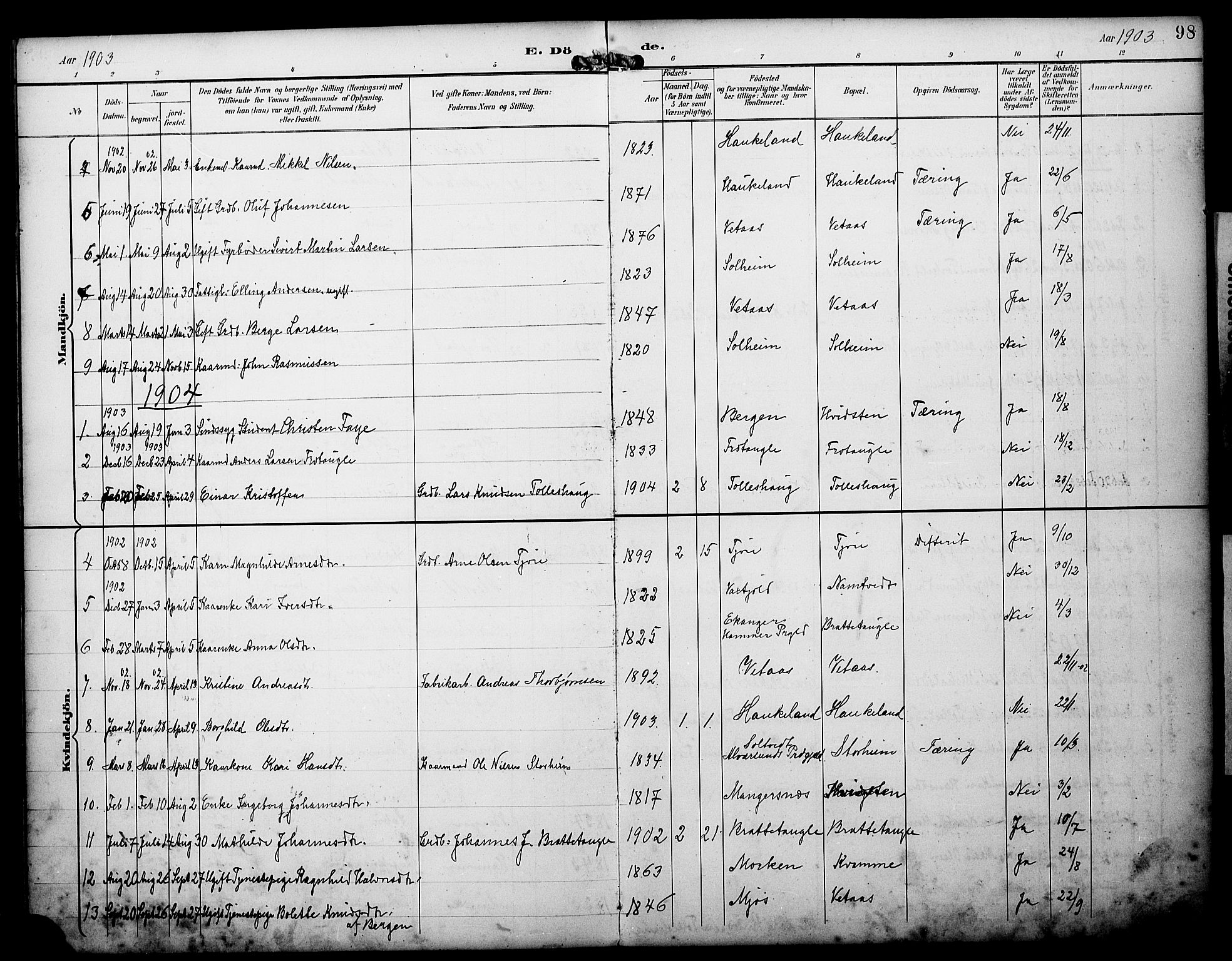 Manger sokneprestembete, AV/SAB-A-76801/H/Haa: Parish register (official) no. D 2, 1894-1908, p. 98