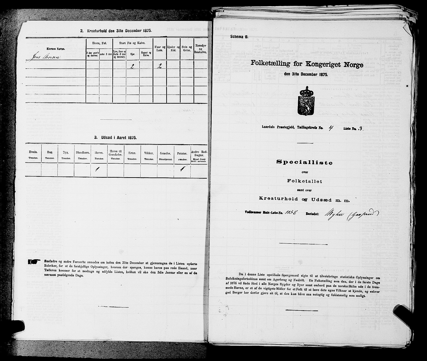 SAKO, 1875 census for 0728P Lardal, 1875, p. 520