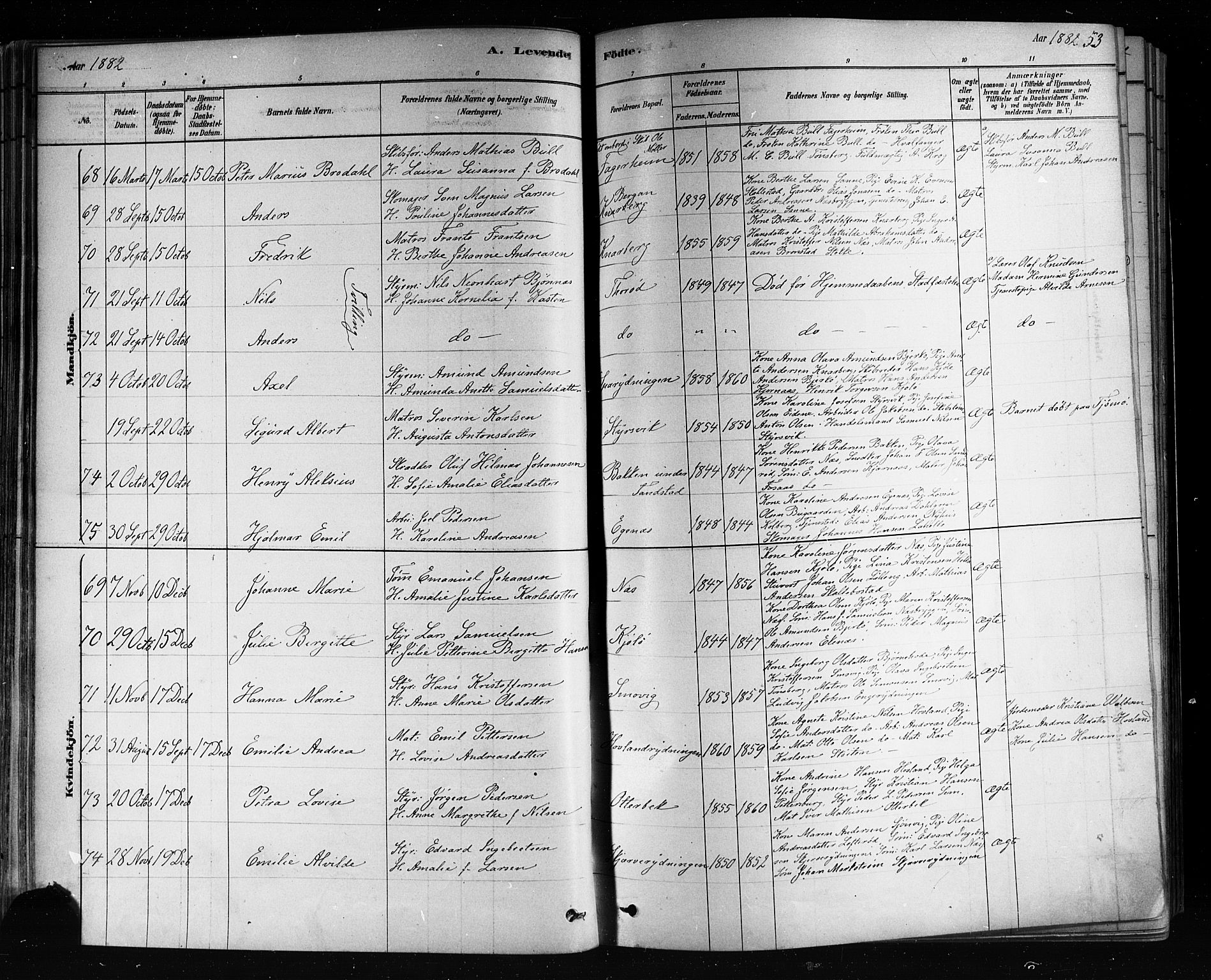 Nøtterøy kirkebøker, AV/SAKO-A-354/F/Fa/L0008: Parish register (official) no. I 8, 1878-1893, p. 53