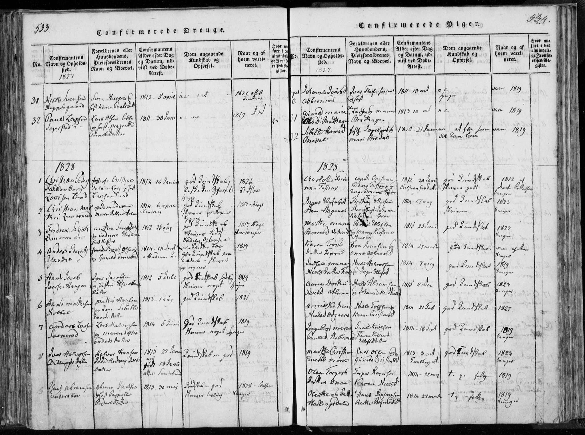 Hedrum kirkebøker, AV/SAKO-A-344/F/Fa/L0004: Parish register (official) no. I 4, 1817-1835, p. 533-534