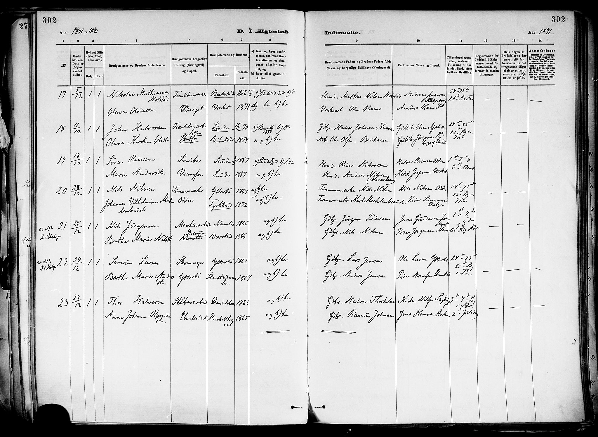 Holla kirkebøker, SAKO/A-272/F/Fa/L0008: Parish register (official) no. 8, 1882-1897, p. 302