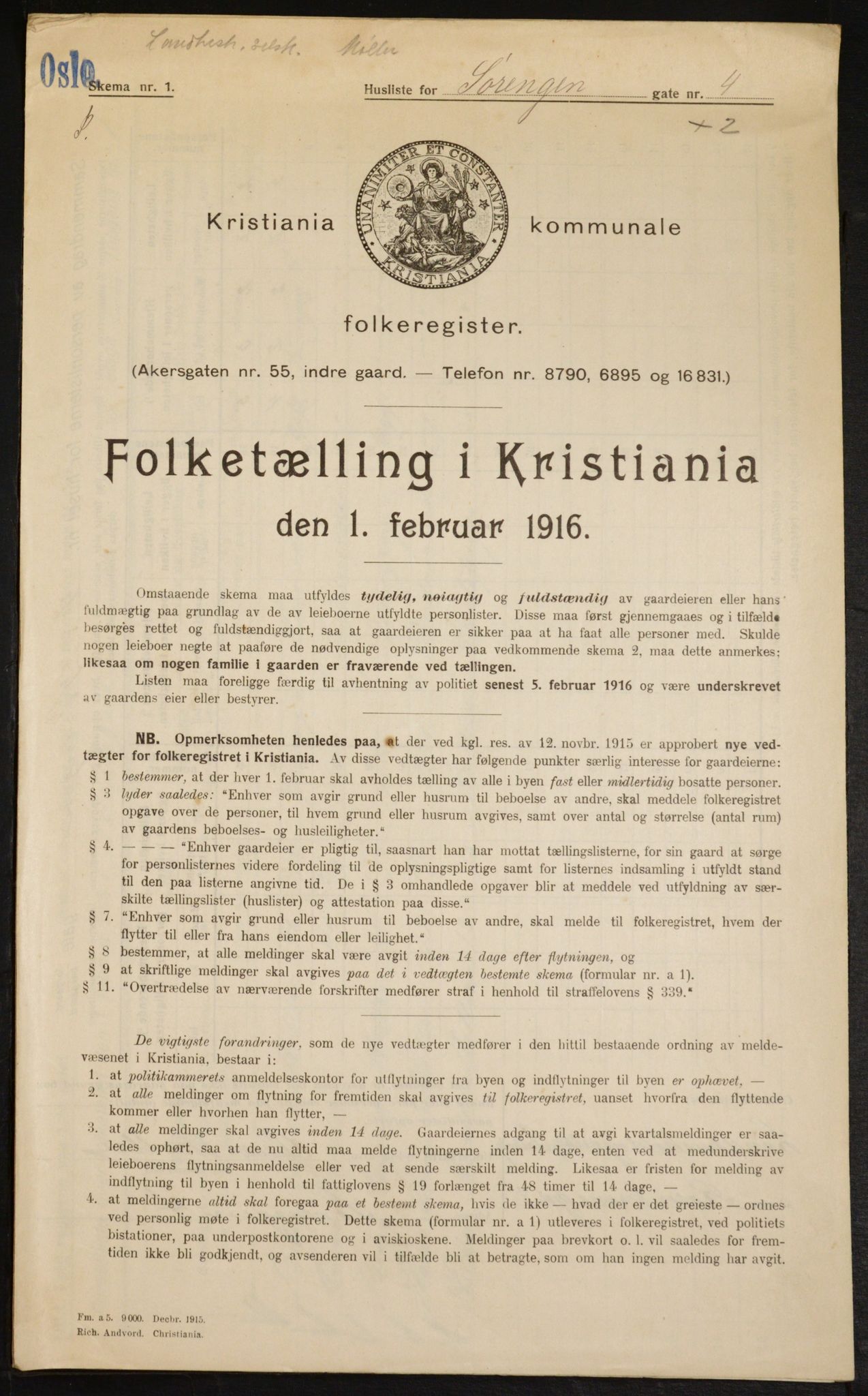 OBA, Municipal Census 1916 for Kristiania, 1916, p. 109391