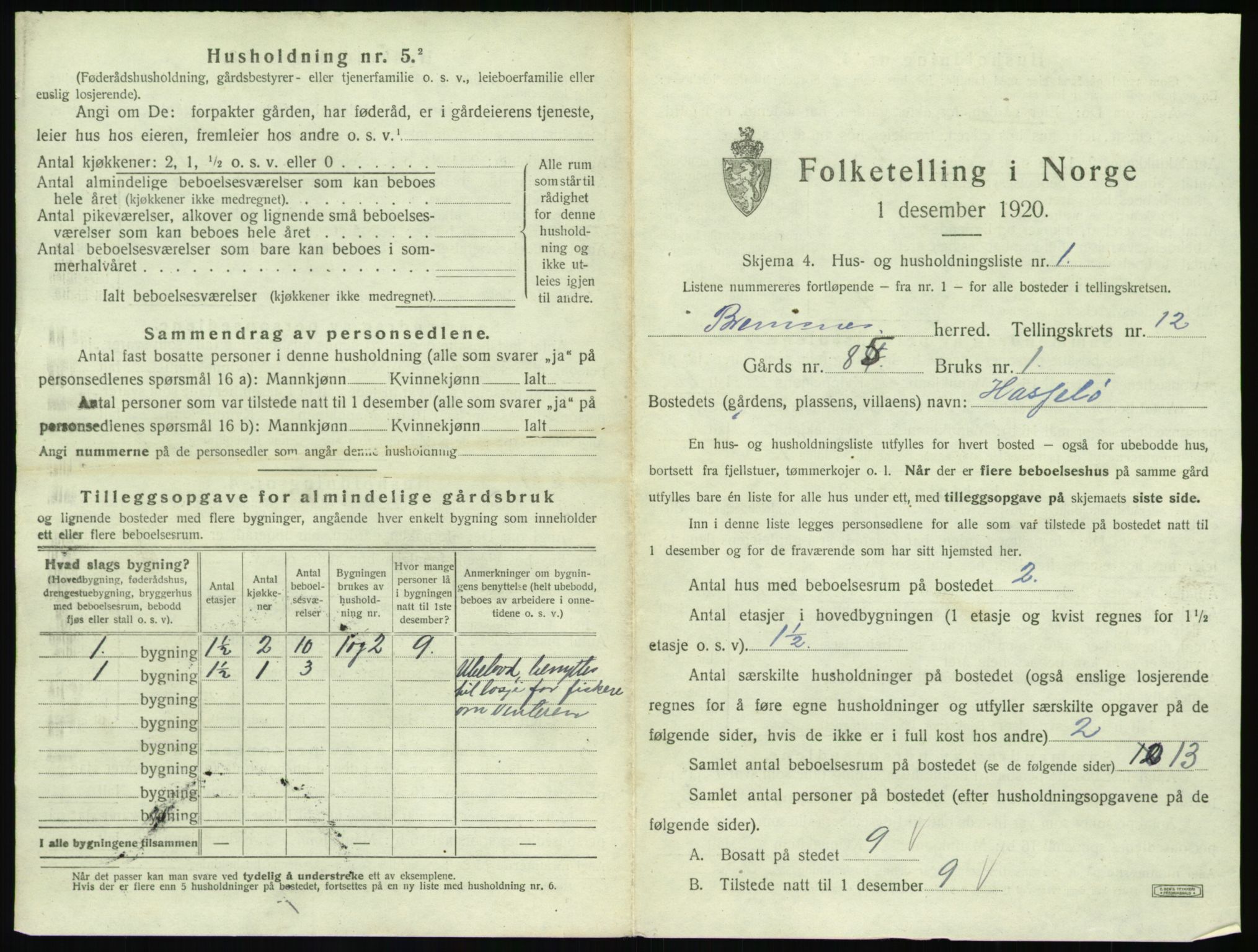 SAT, 1920 census for Bremsnes, 1920, p. 1335