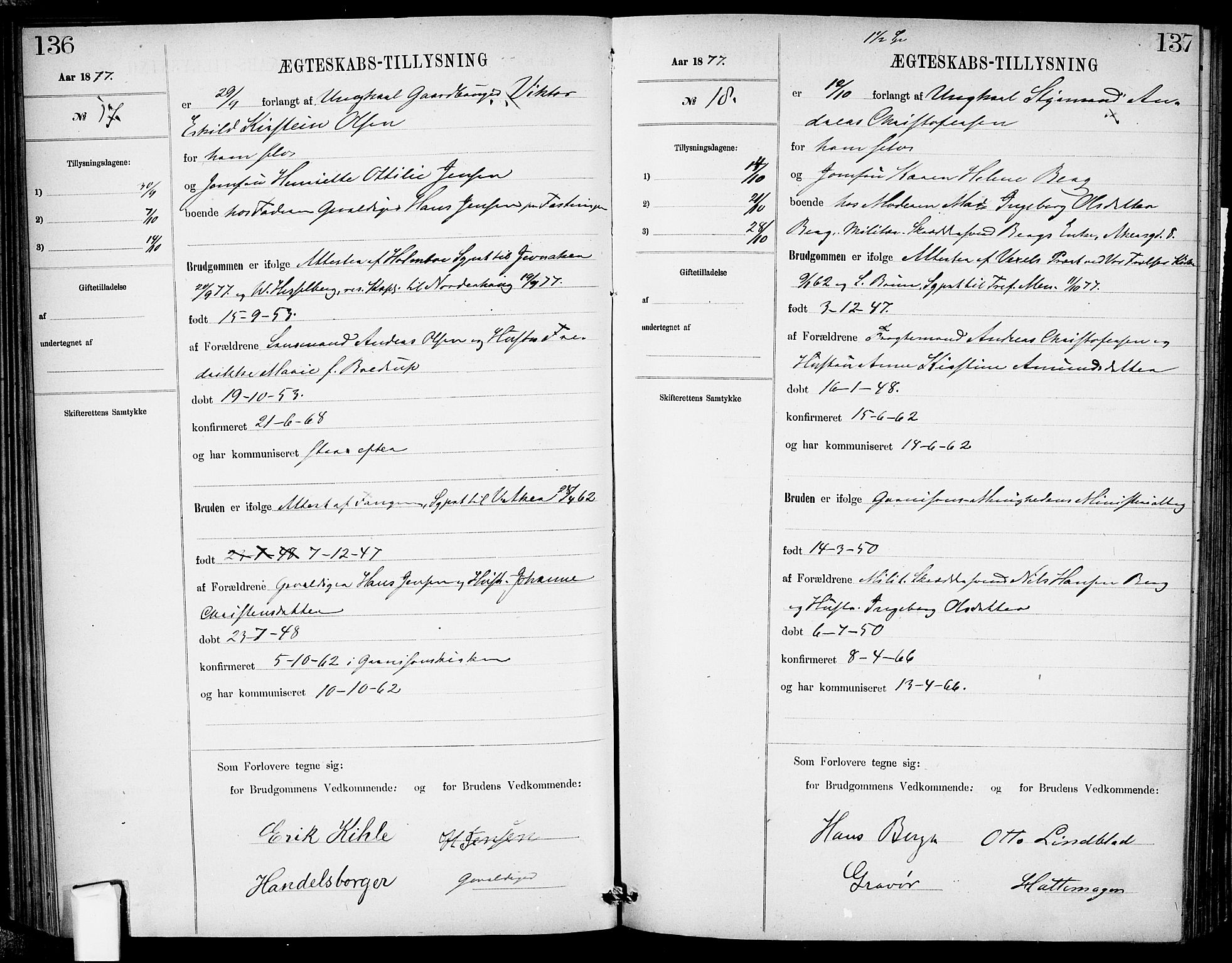 Garnisonsmenigheten Kirkebøker, AV/SAO-A-10846/H/Ha/L0007: Banns register no. I 7, 1872-1893, p. 136-137