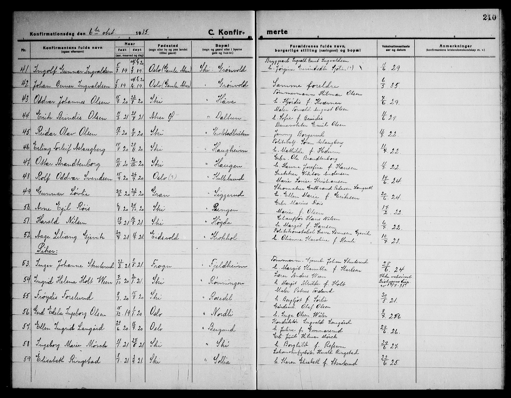 Kråkstad prestekontor Kirkebøker, AV/SAO-A-10125a/G/Gb/L0002: Parish register (copy) no. II 2, 1921-1941, p. 210