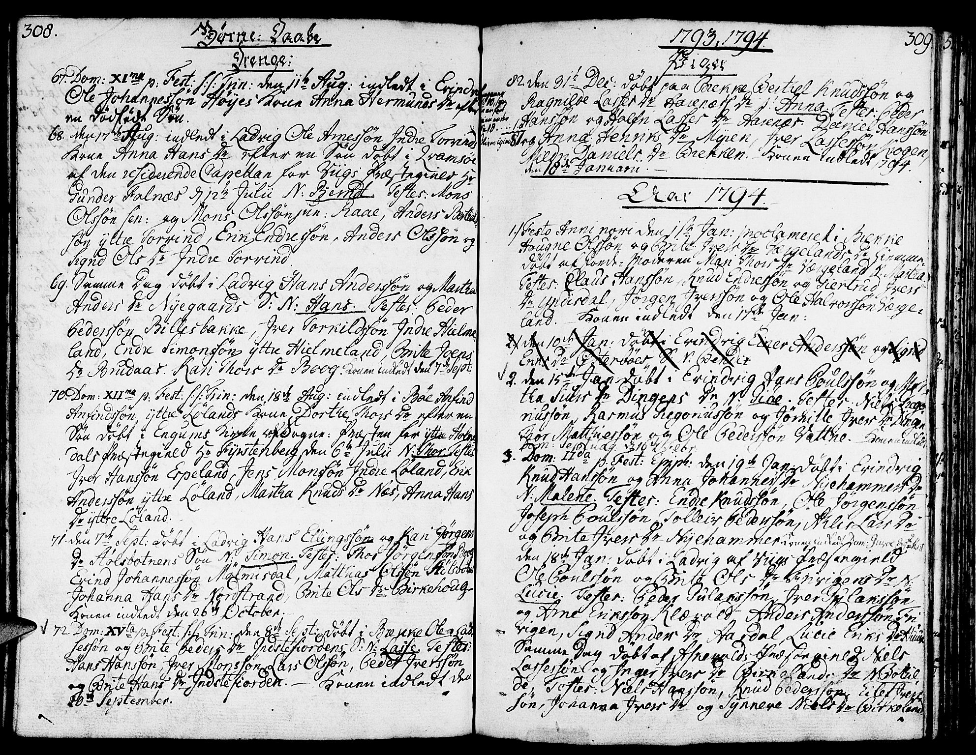 Gulen sokneprestembete, AV/SAB-A-80201/H/Haa/Haaa/L0015: Parish register (official) no. A 15, 1788-1798, p. 308-309