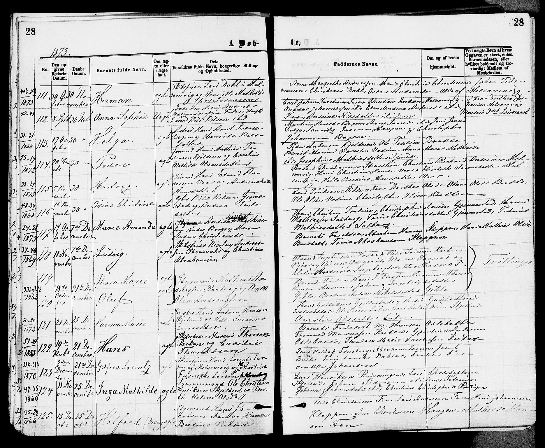 Stokke kirkebøker, AV/SAKO-A-320/F/Fa/L0009: Parish register (official) no. I 9, 1872-1883, p. 28