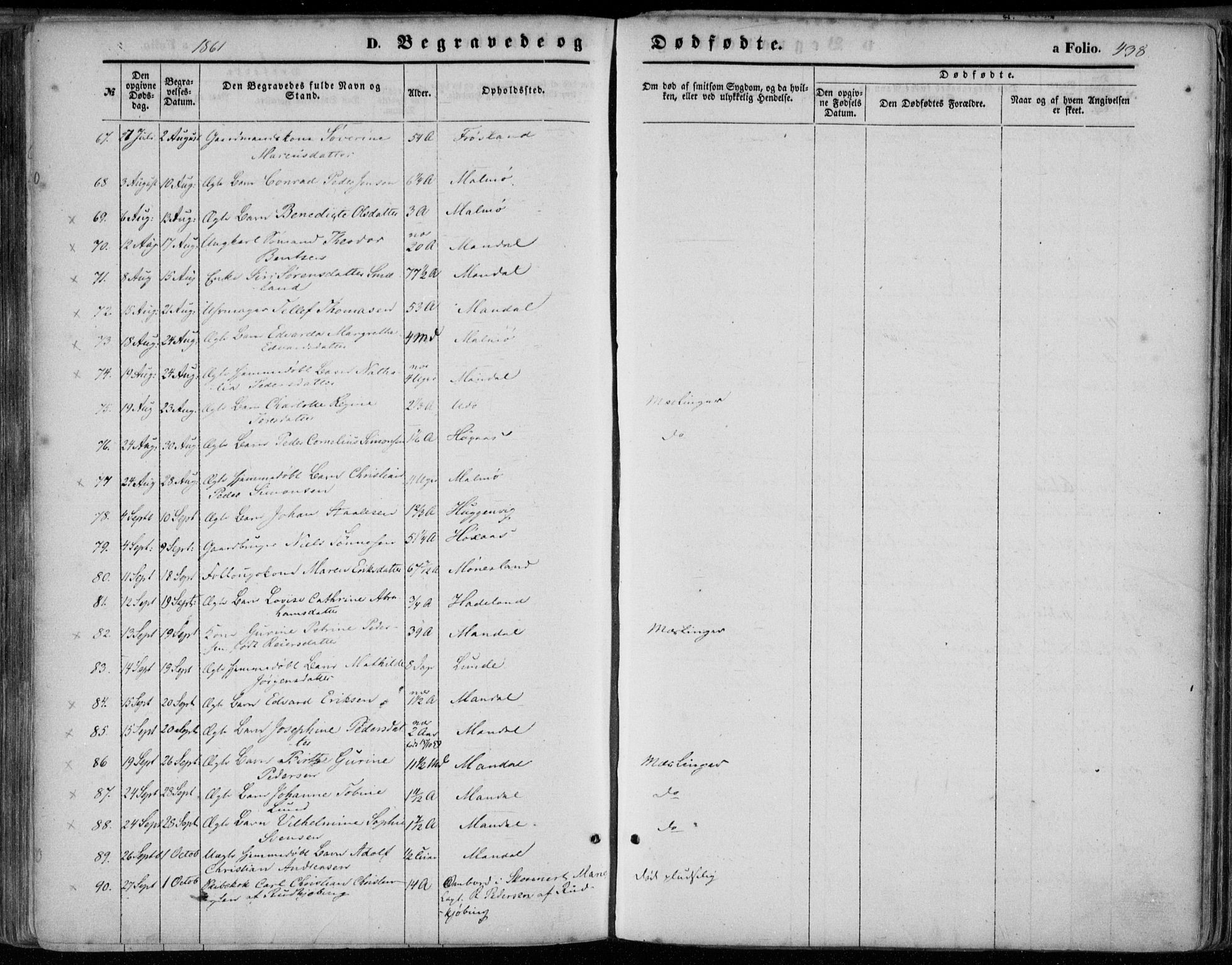 Mandal sokneprestkontor, SAK/1111-0030/F/Fa/Faa/L0014: Parish register (official) no. A 14, 1859-1872, p. 438