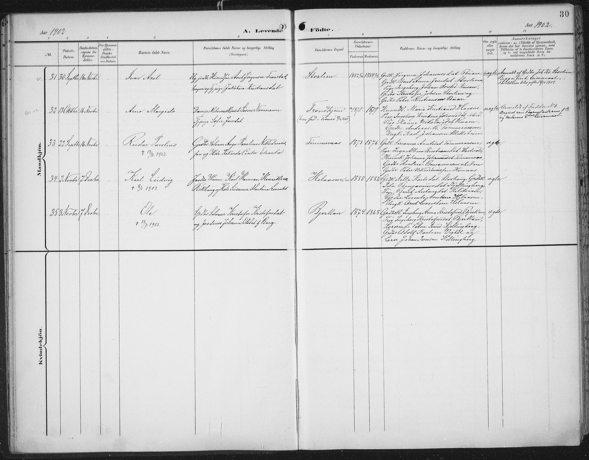 Ministerialprotokoller, klokkerbøker og fødselsregistre - Nord-Trøndelag, SAT/A-1458/701/L0011: Parish register (official) no. 701A11, 1899-1915, p. 30