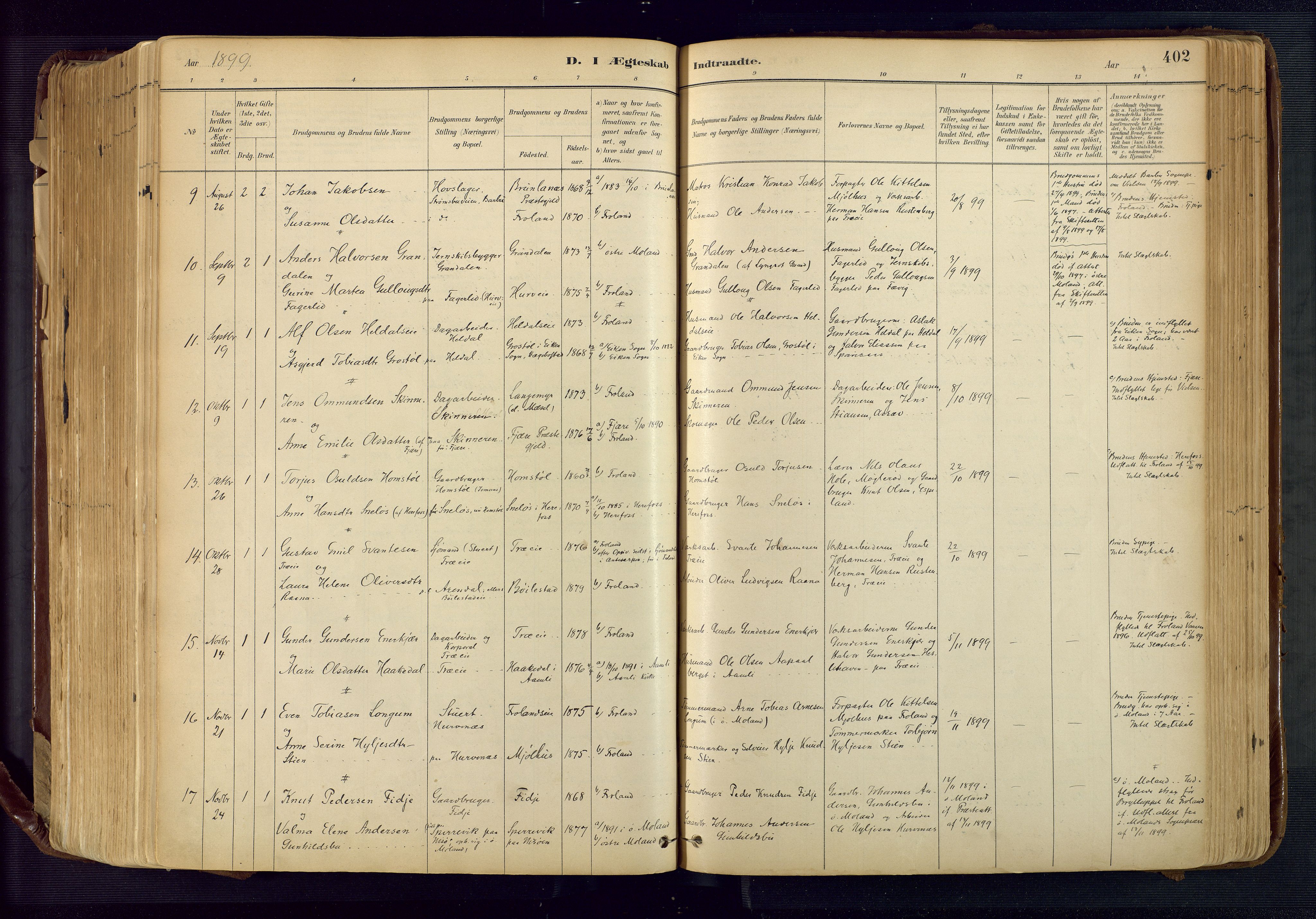 Froland sokneprestkontor, SAK/1111-0013/F/Fa/L0005: Parish register (official) no. A 5, 1882-1921, p. 402
