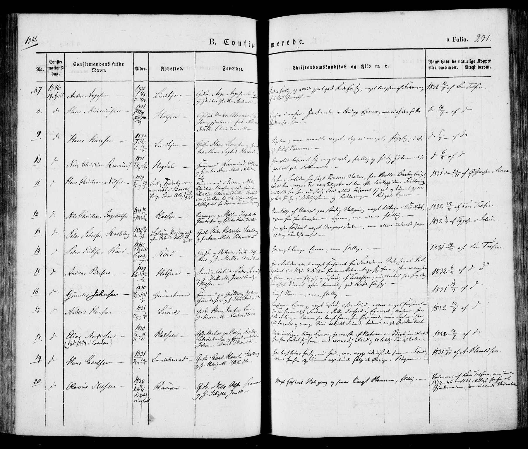 Tjølling kirkebøker, SAKO/A-60/F/Fa/L0006: Parish register (official) no. 6, 1835-1859, p. 241