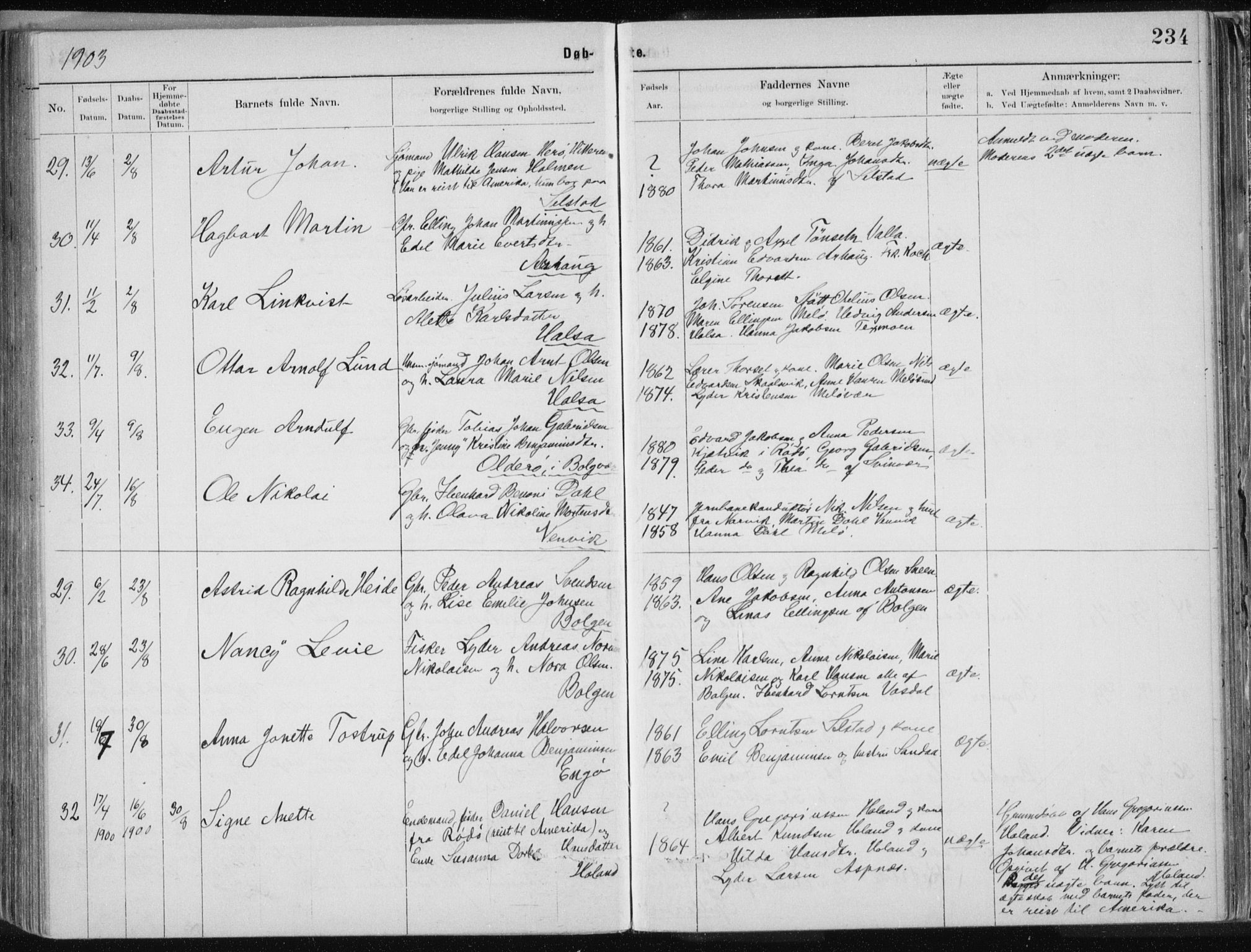 Ministerialprotokoller, klokkerbøker og fødselsregistre - Nordland, AV/SAT-A-1459/843/L0636: Parish register (copy) no. 843C05, 1884-1909, p. 234