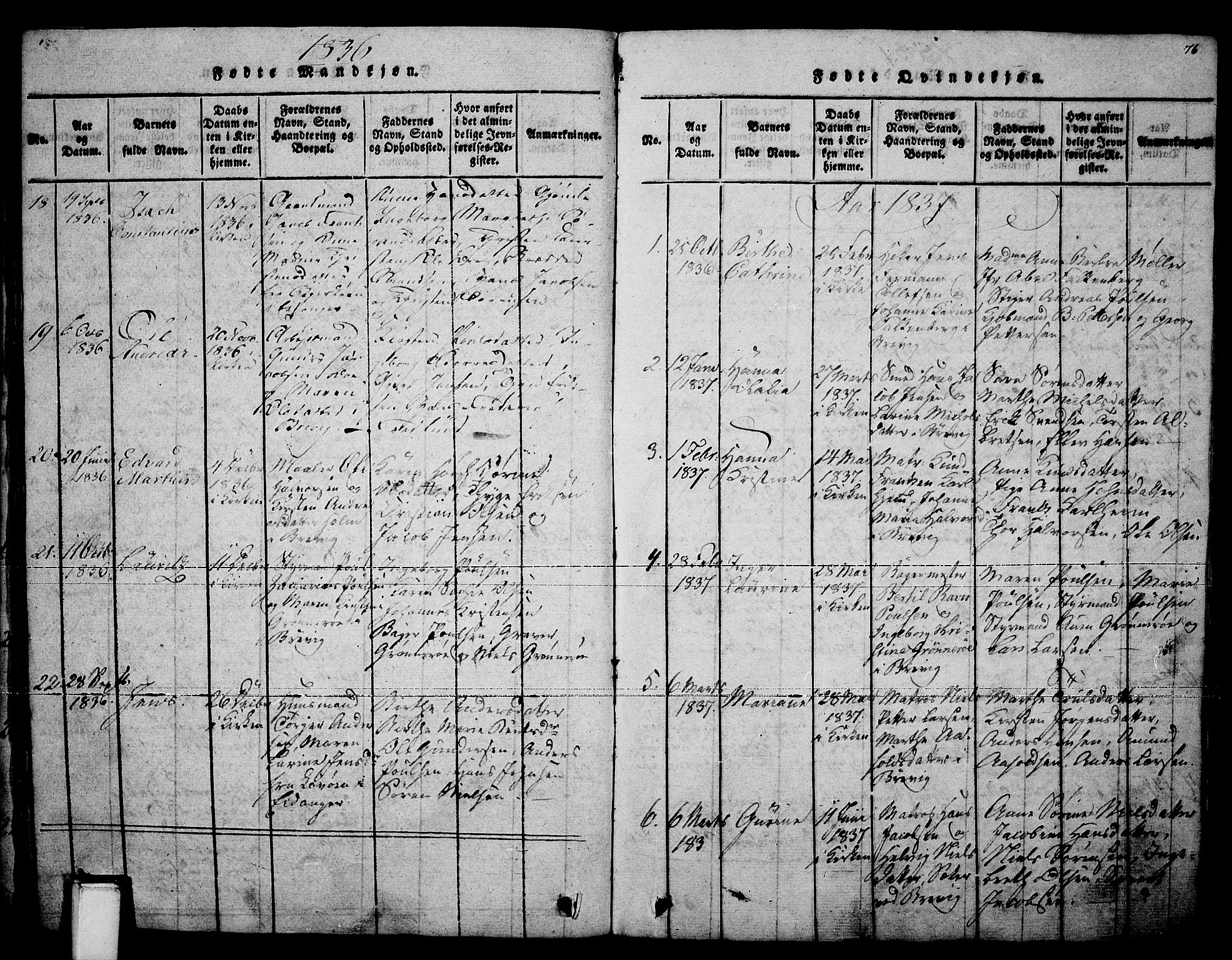 Brevik kirkebøker, SAKO/A-255/F/Fa/L0004: Parish register (official) no. 4, 1814-1846, p. 76