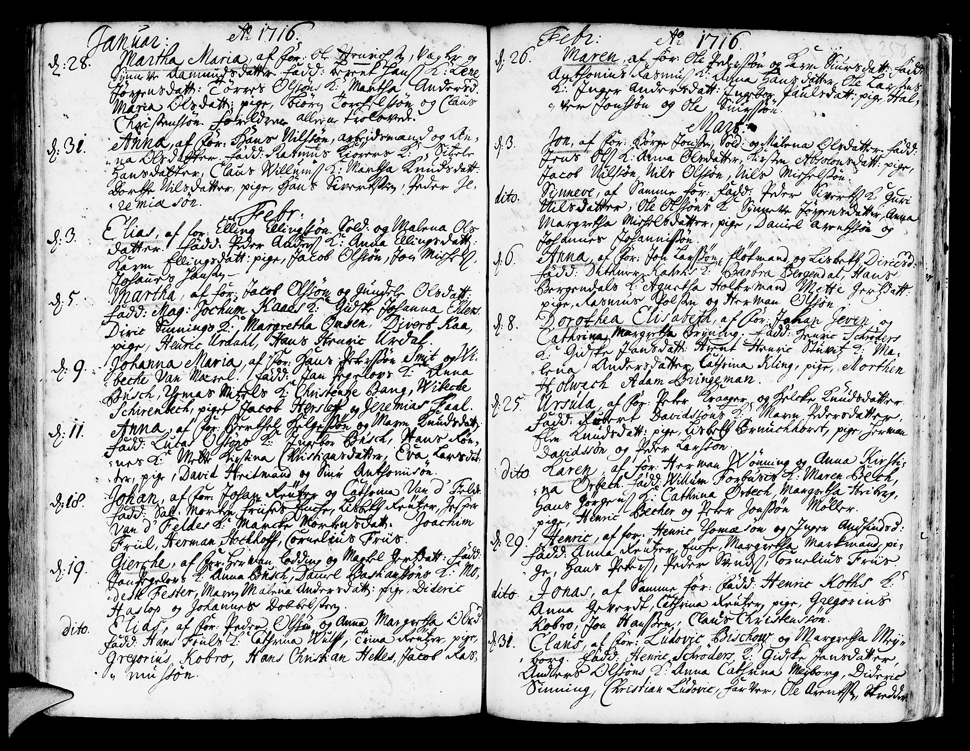 Korskirken sokneprestembete, AV/SAB-A-76101/H/Haa/L0003: Parish register (official) no. A 3, 1698-1719, p. 250