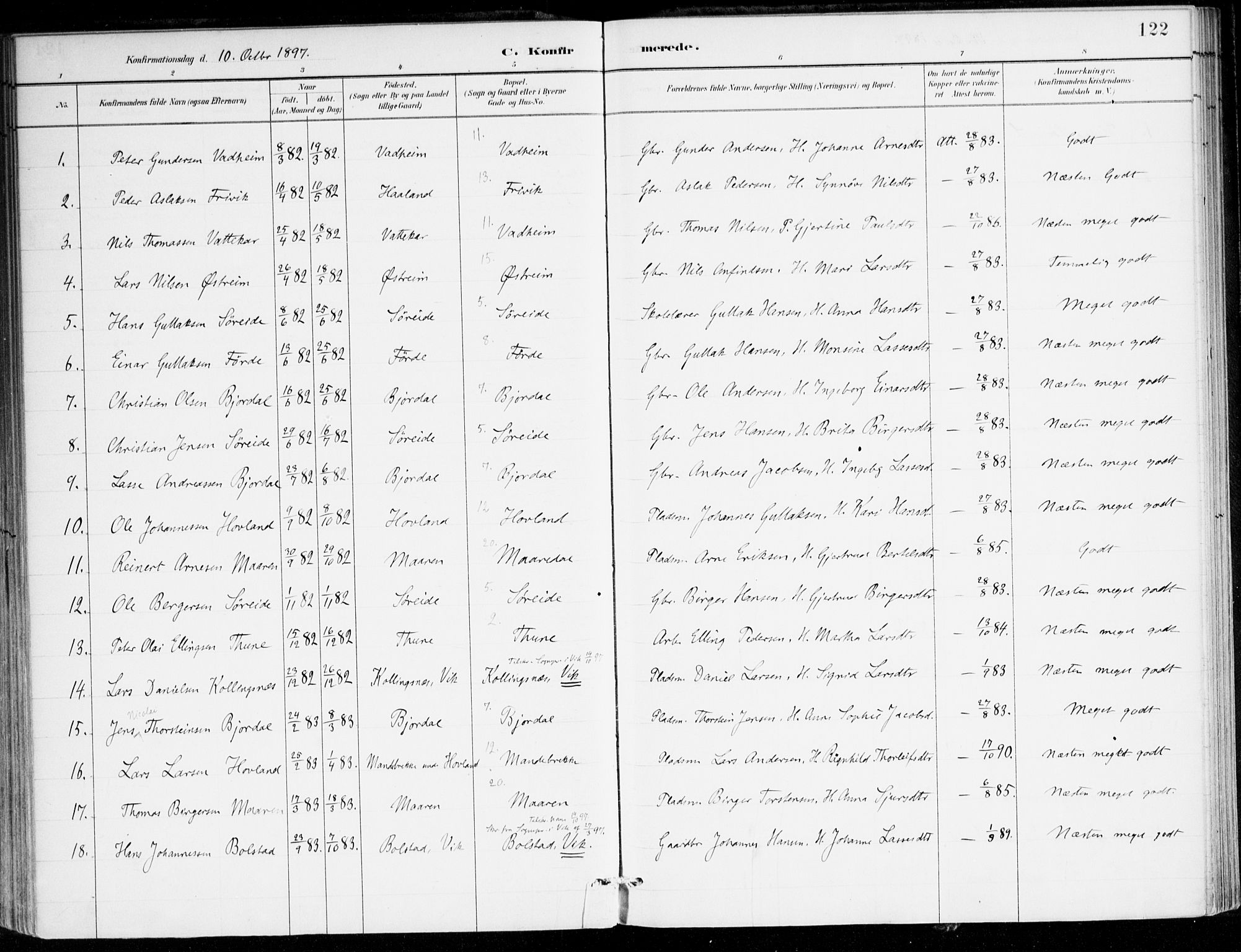 Lavik sokneprestembete, AV/SAB-A-80901: Parish register (official) no. C 1, 1882-1904, p. 122