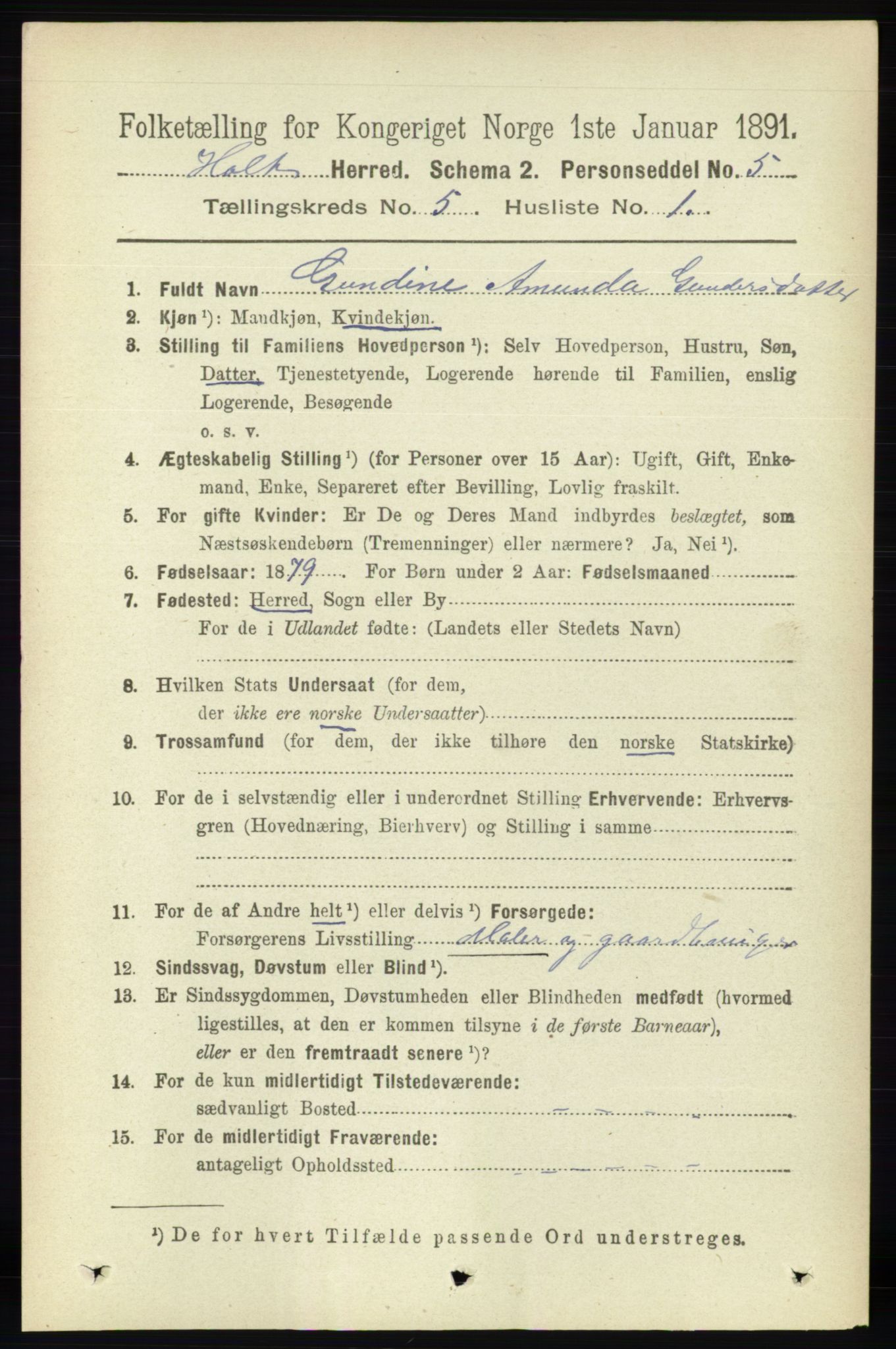 RA, 1891 census for 0914 Holt, 1891, p. 2336