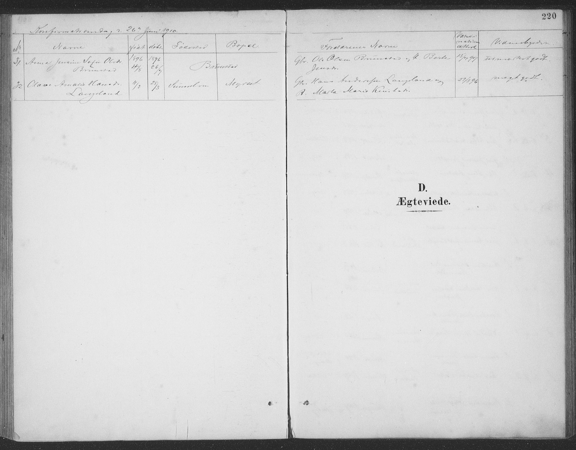 Ministerialprotokoller, klokkerbøker og fødselsregistre - Møre og Romsdal, SAT/A-1454/523/L0335: Parish register (official) no. 523A02, 1891-1911, p. 220
