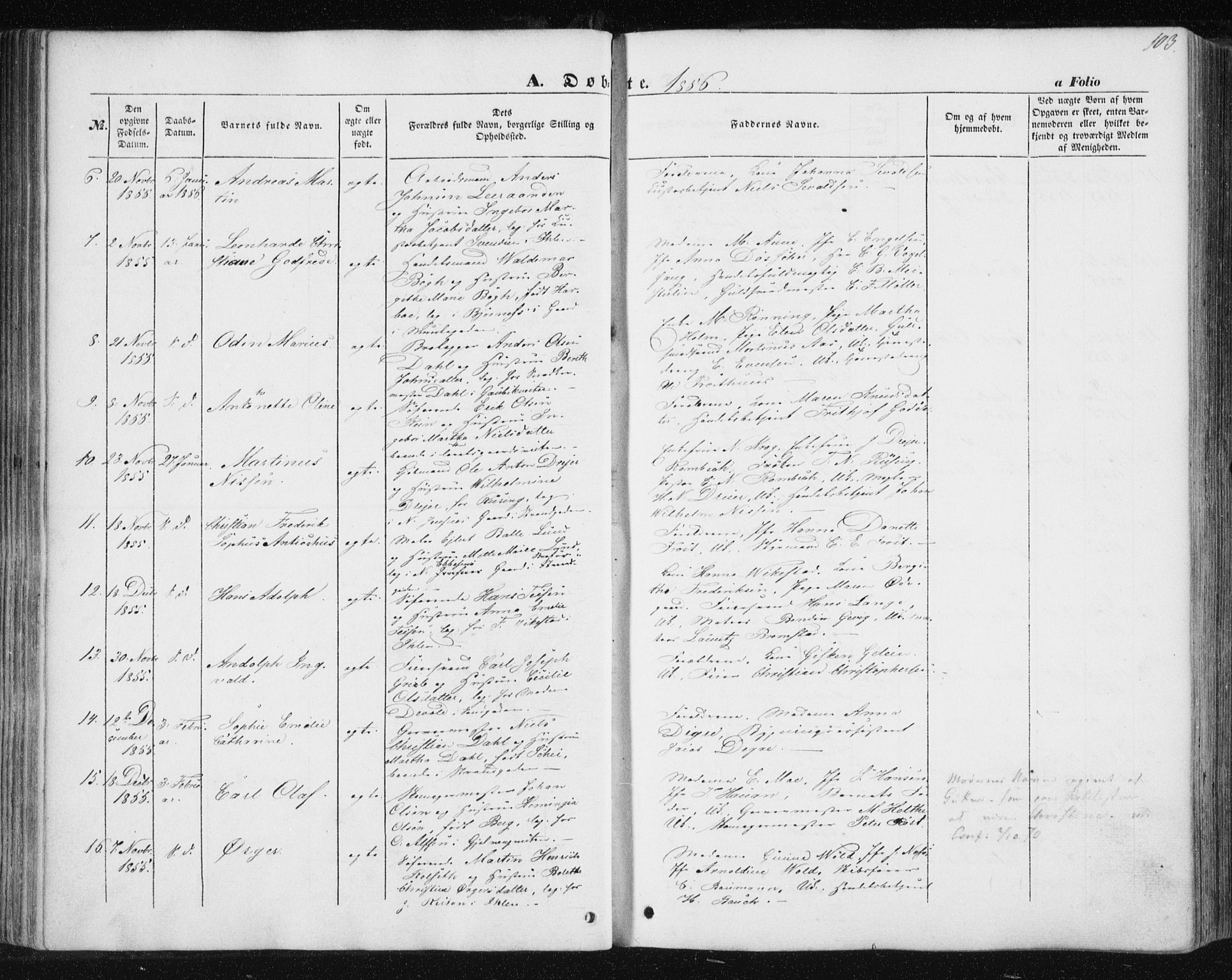 Ministerialprotokoller, klokkerbøker og fødselsregistre - Sør-Trøndelag, SAT/A-1456/602/L0112: Parish register (official) no. 602A10, 1848-1859, p. 103