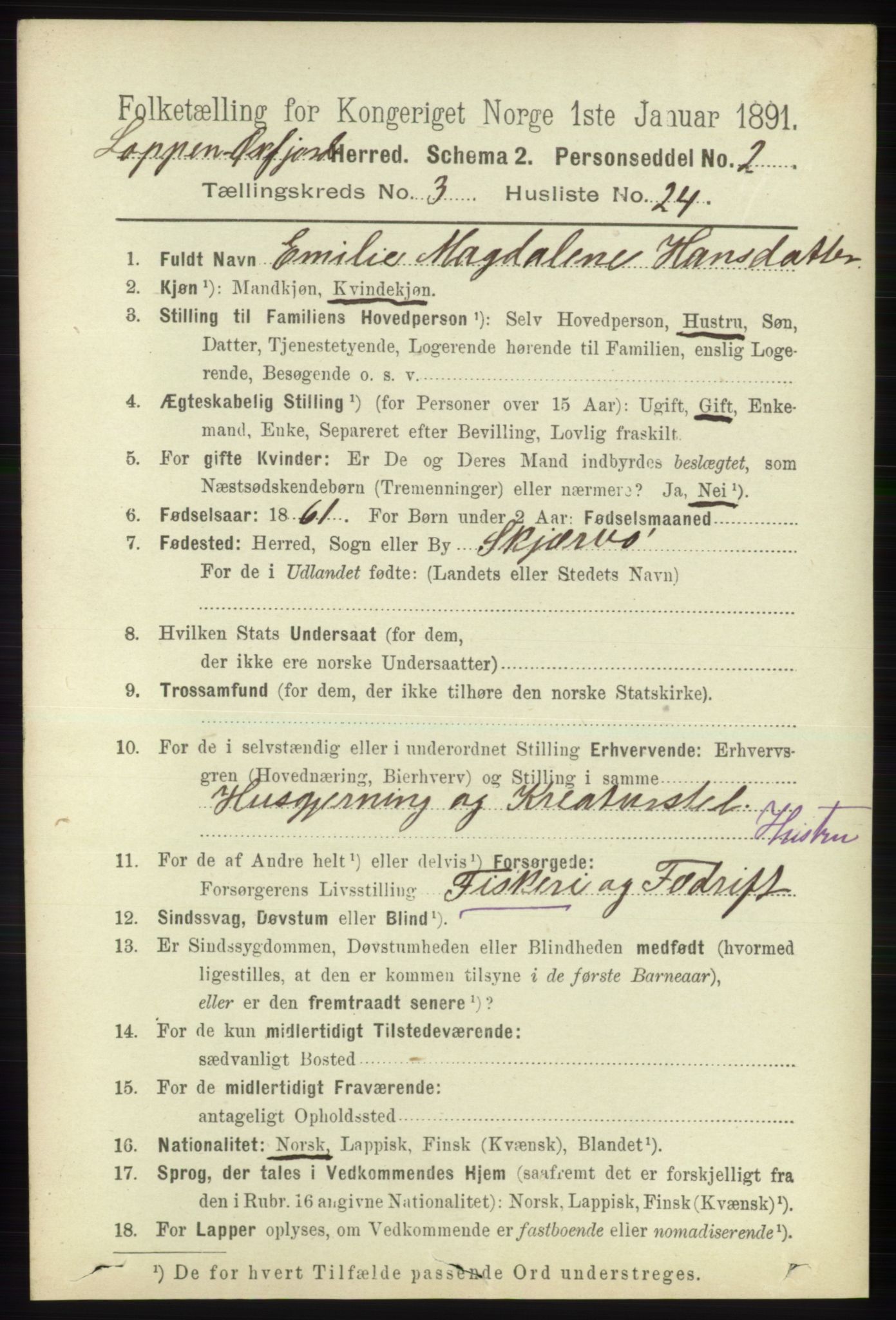 RA, 1891 census for 2014 Loppa, 1891, p. 807