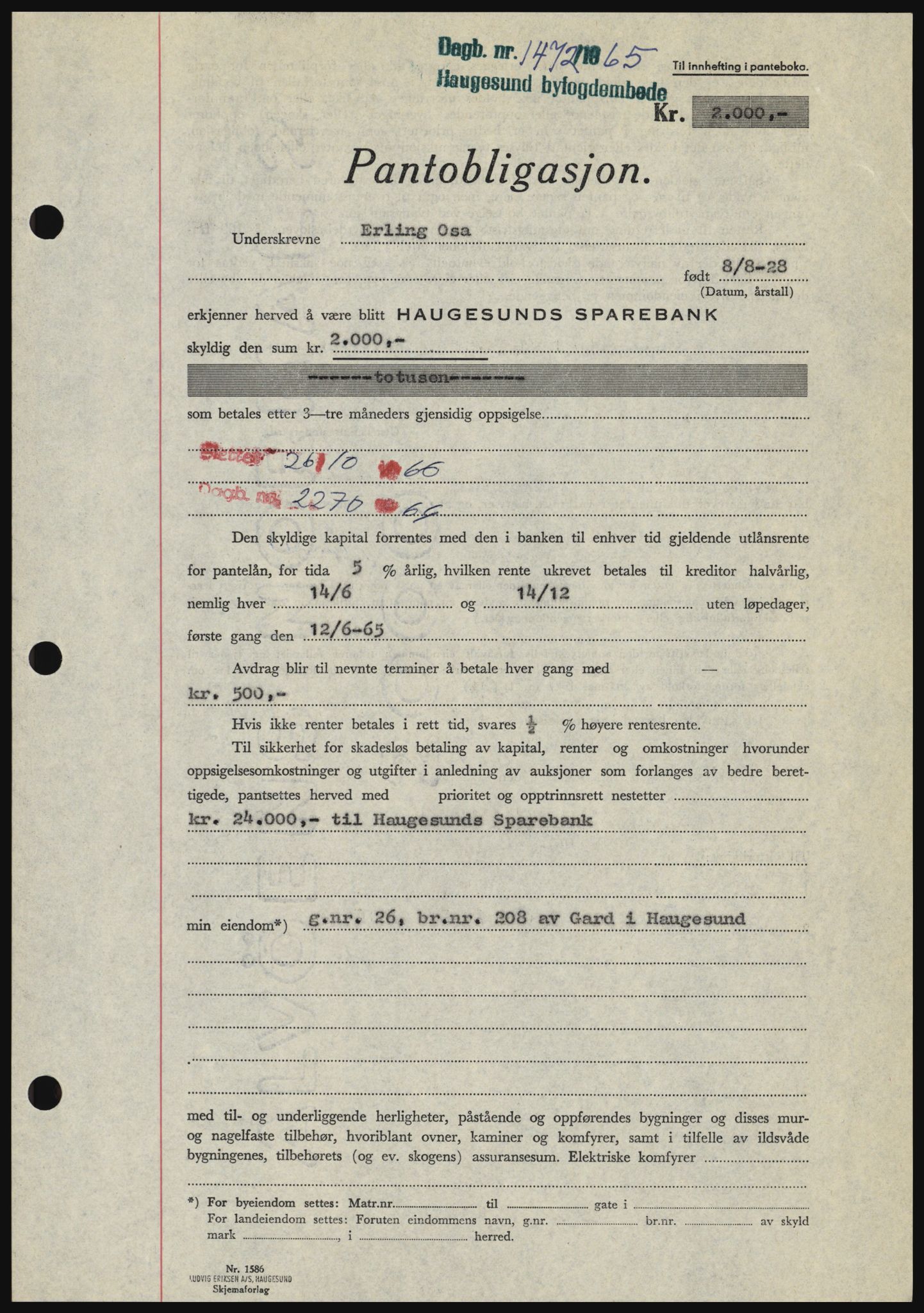 Haugesund tingrett, SAST/A-101415/01/II/IIC/L0053: Mortgage book no. B 53, 1965-1965, Diary no: : 1472/1965