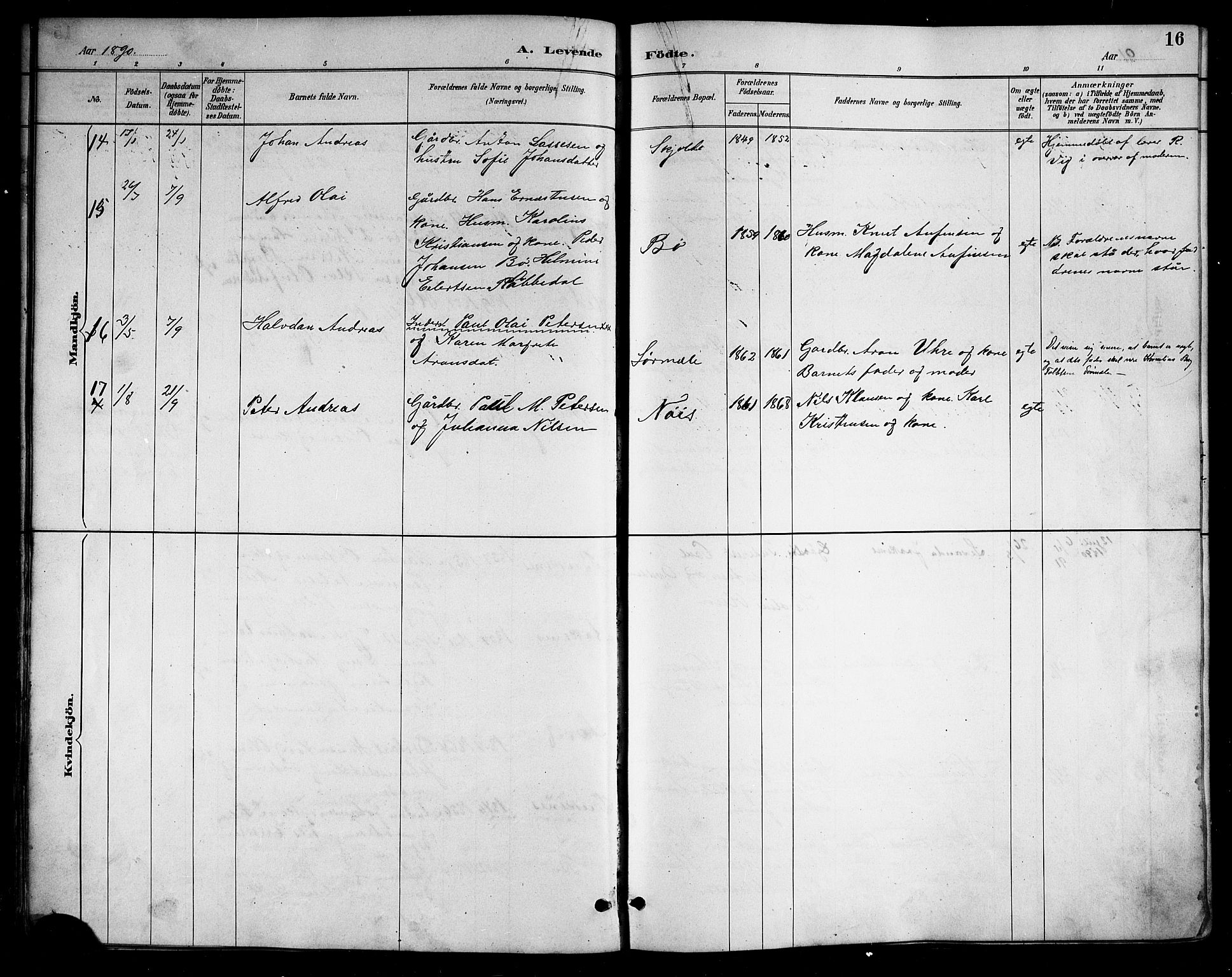 Ministerialprotokoller, klokkerbøker og fødselsregistre - Nordland, AV/SAT-A-1459/898/L1427: Parish register (copy) no. 898C02, 1887-1917, p. 16