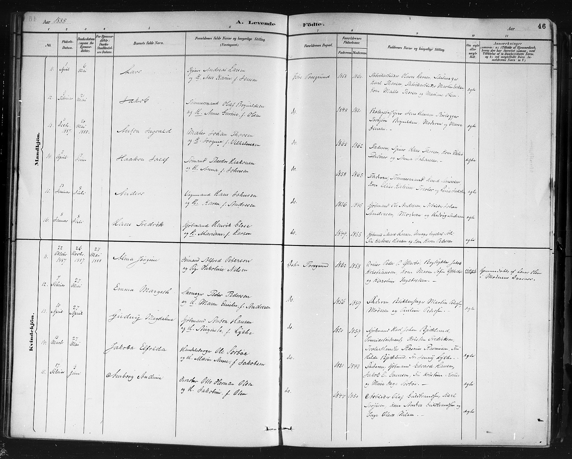 Porsgrunn kirkebøker , AV/SAKO-A-104/G/Gb/L0005: Parish register (copy) no. II 5, 1883-1915, p. 46