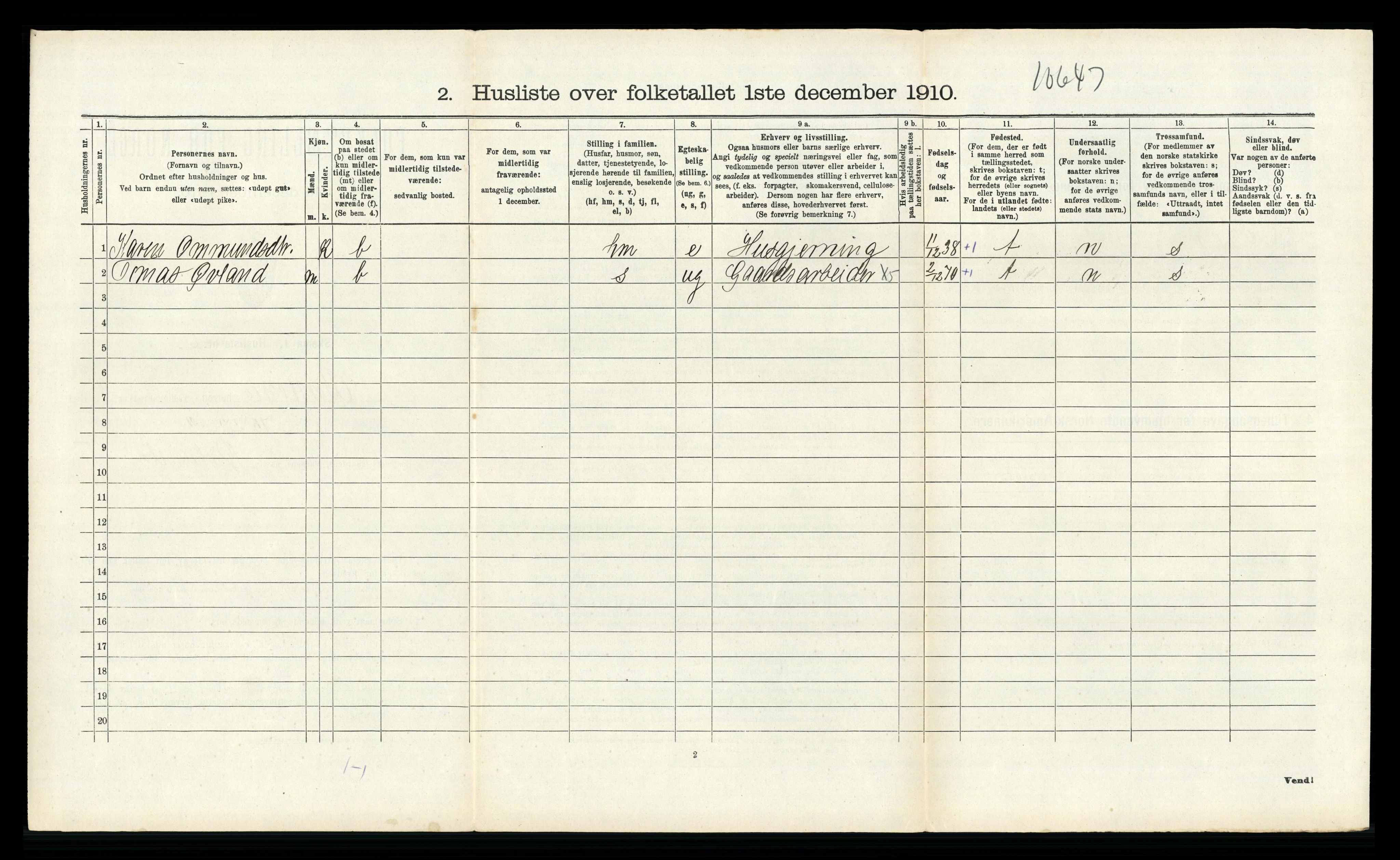 RA, 1910 census for Birkenes, 1910, p. 693