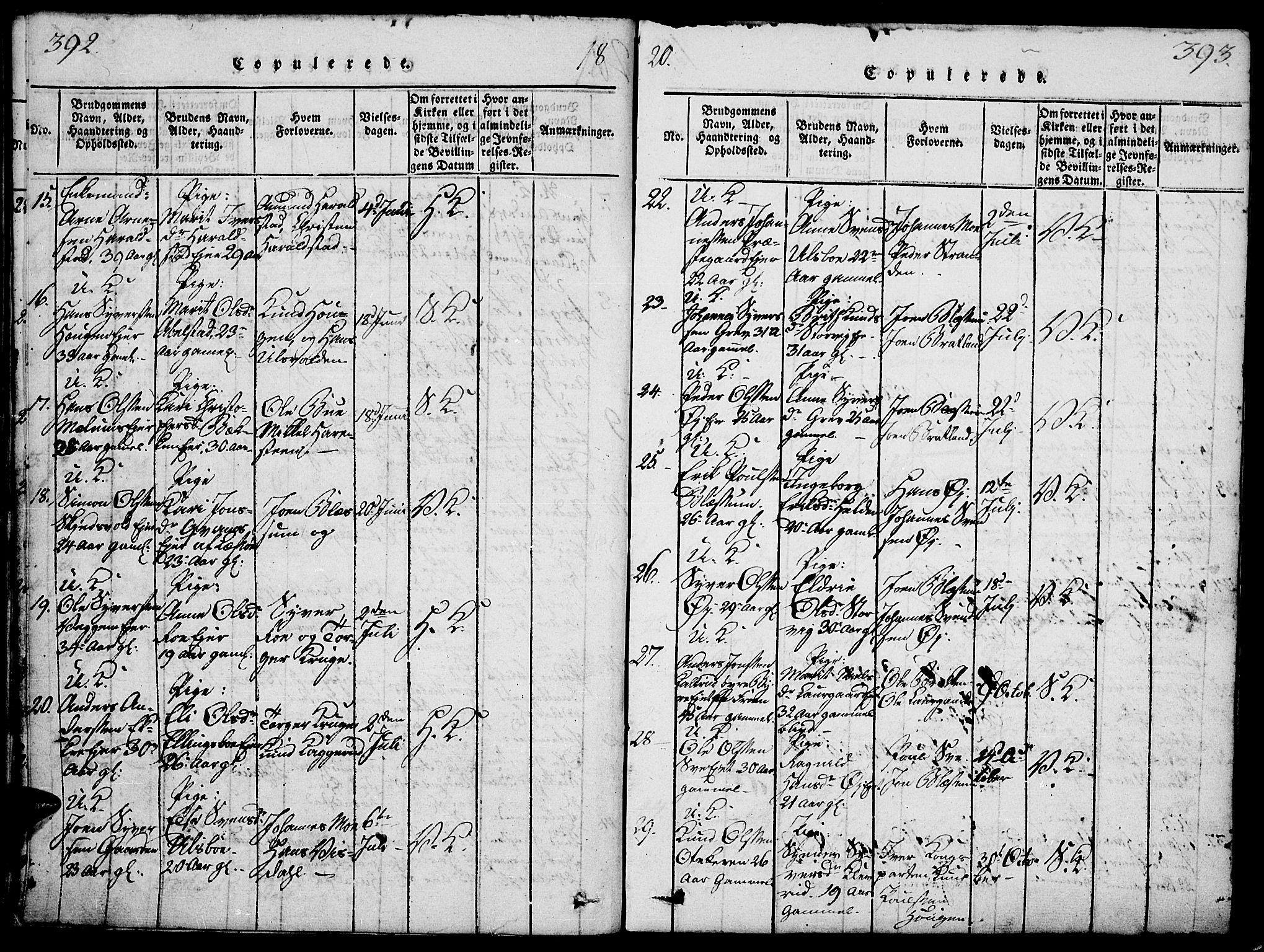 Vågå prestekontor, SAH/PREST-076/H/Ha/Haa/L0003: Parish register (official) no. 3, 1815-1827, p. 392-393