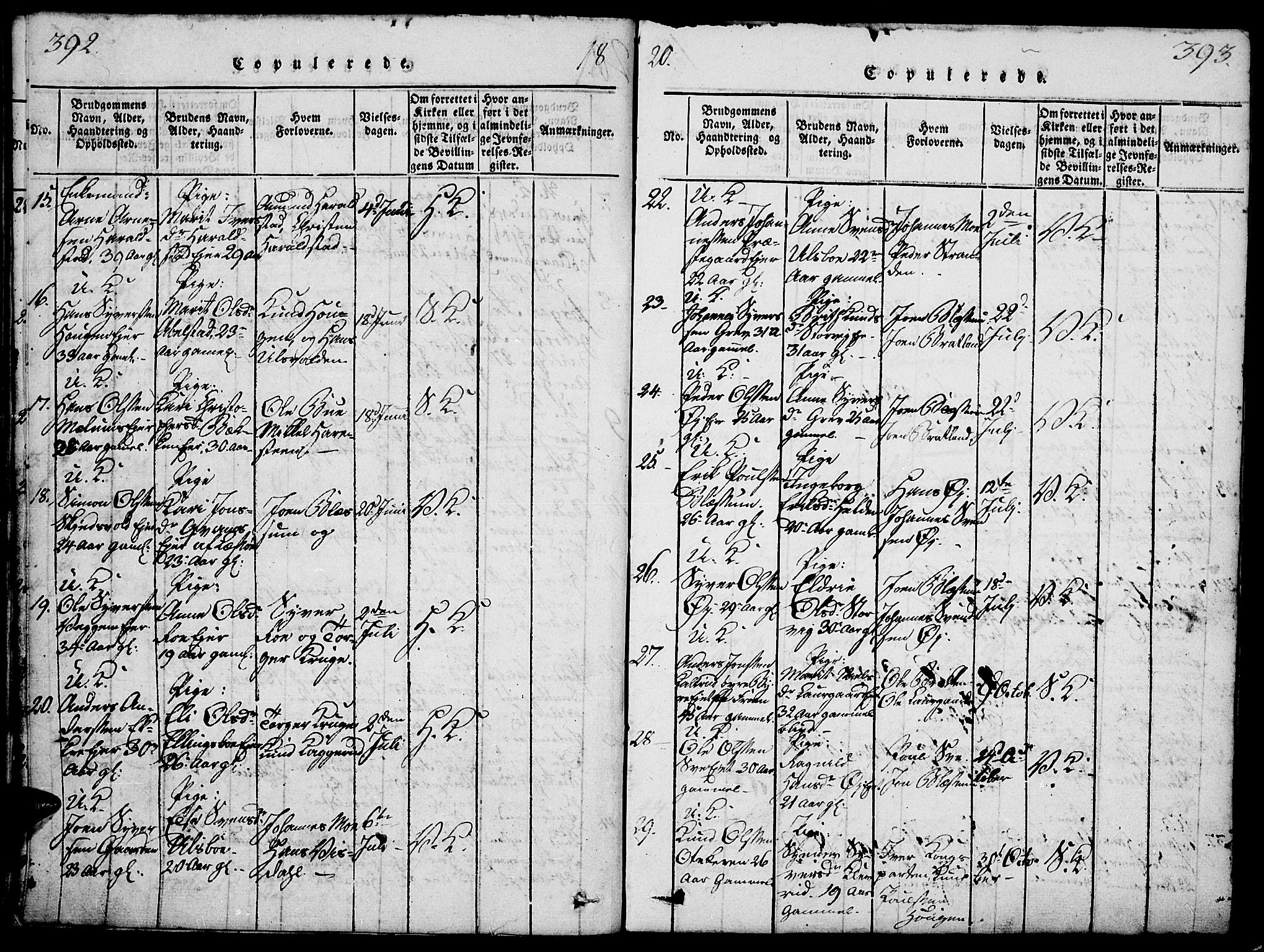 Vågå prestekontor, AV/SAH-PREST-076/H/Ha/Haa/L0003: Parish register (official) no. 3, 1815-1827, p. 392-393