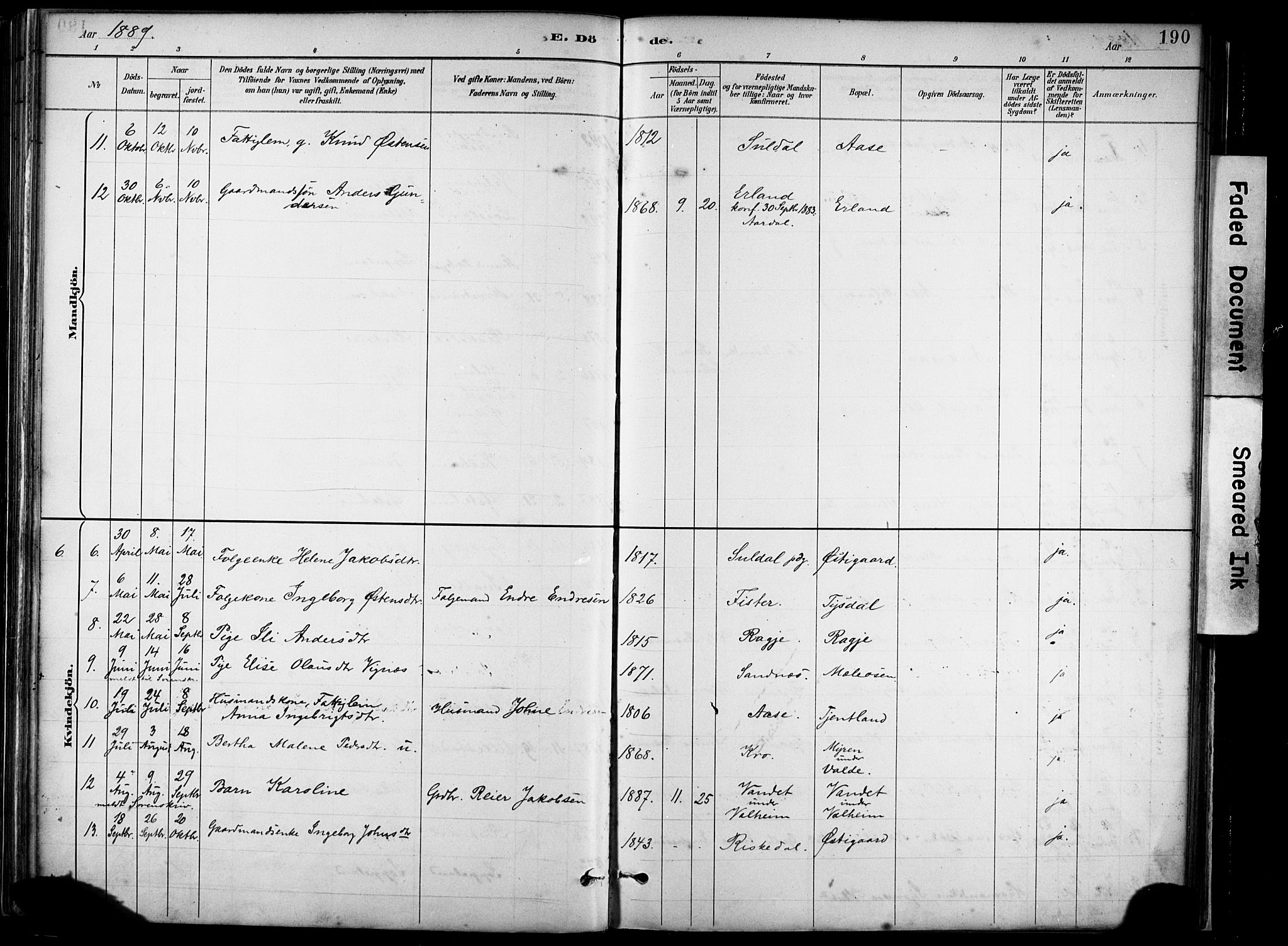 Hjelmeland sokneprestkontor, AV/SAST-A-101843/02/A/L0001: Parish register (official) no. A 16, 1887-1926, p. 190