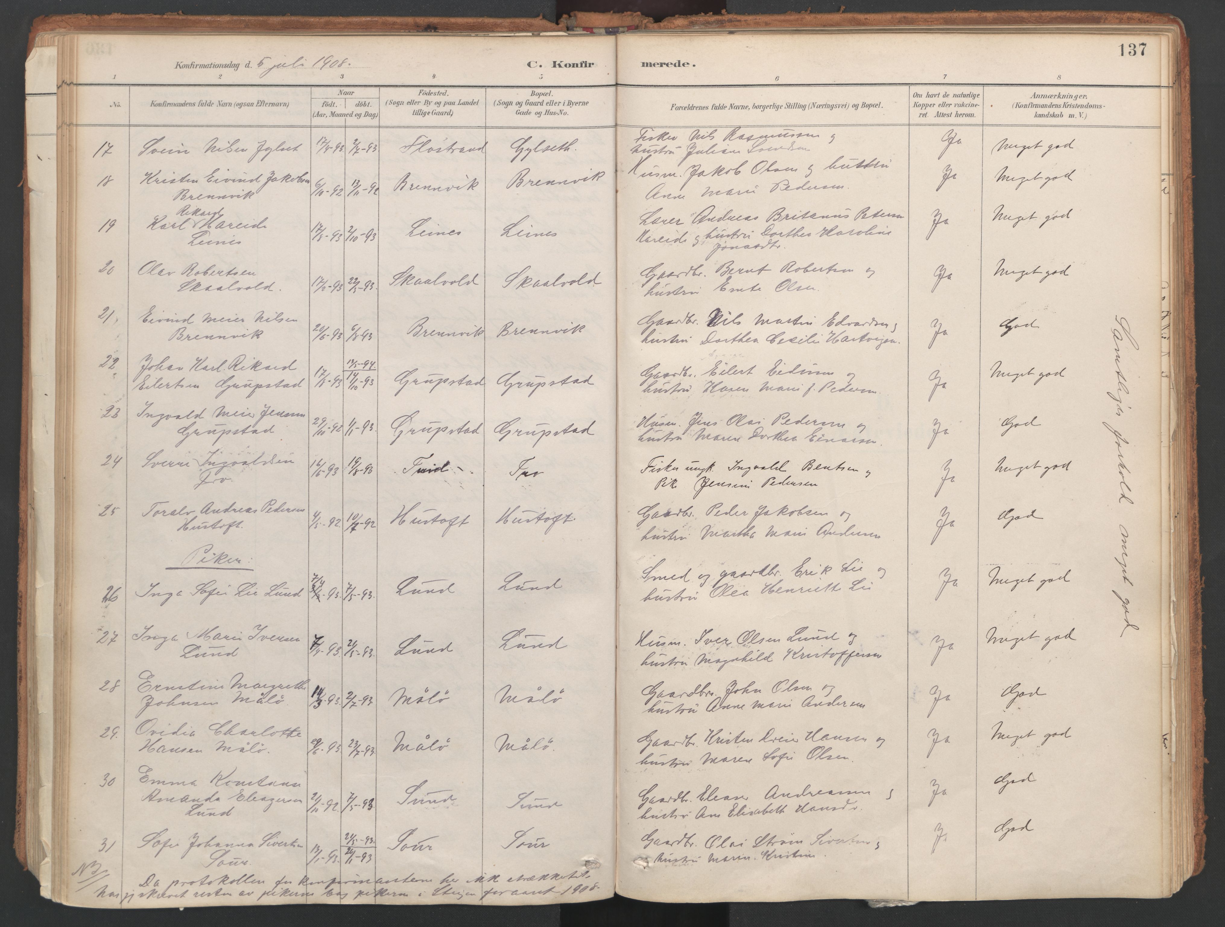 Ministerialprotokoller, klokkerbøker og fødselsregistre - Nordland, AV/SAT-A-1459/857/L0822: Parish register (official) no. 857A02, 1890-1917, p. 137