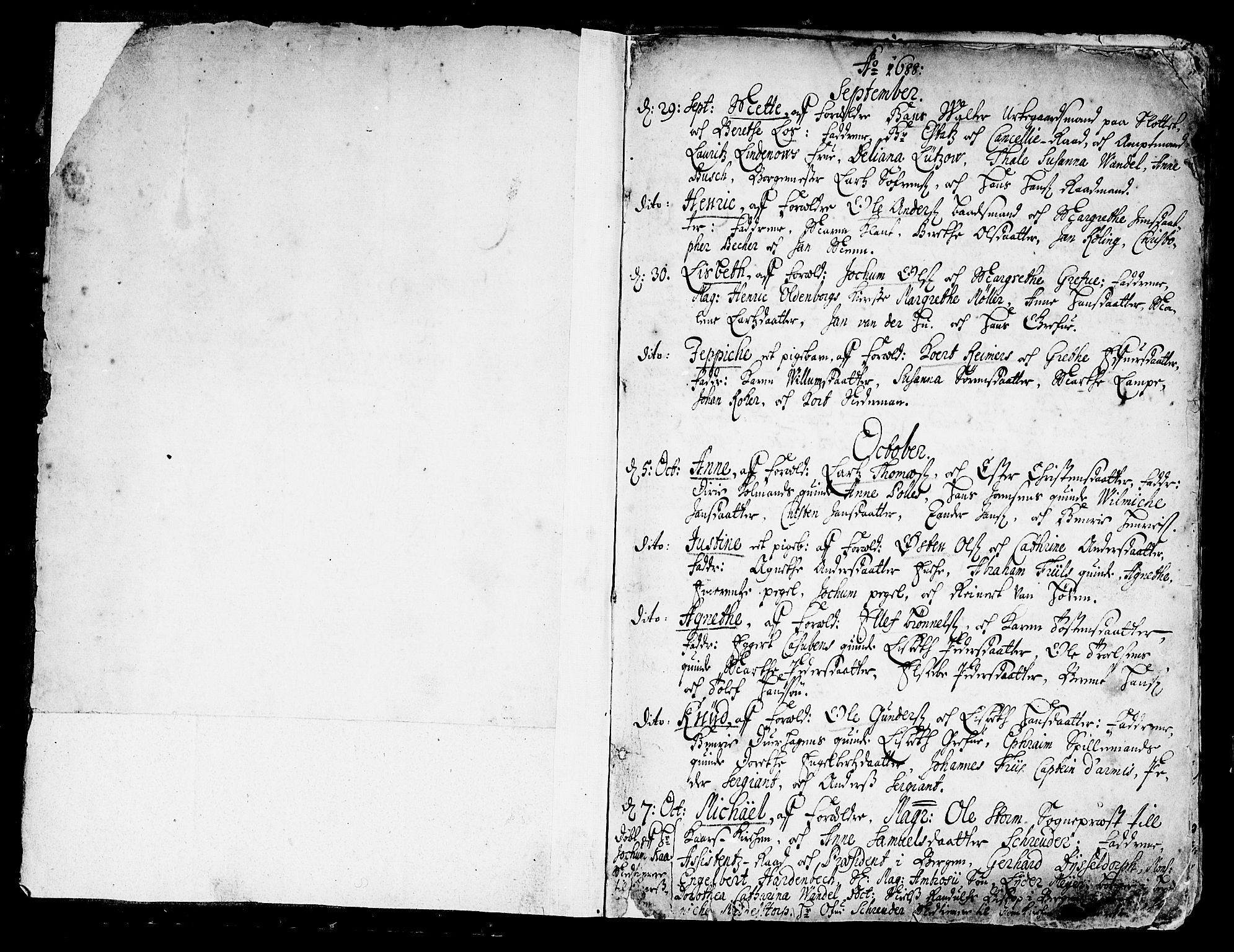 Korskirken sokneprestembete, SAB/A-76101/H/Haa/L0002: Parish register (official) no. A 2, 1688-1697, p. 0-1
