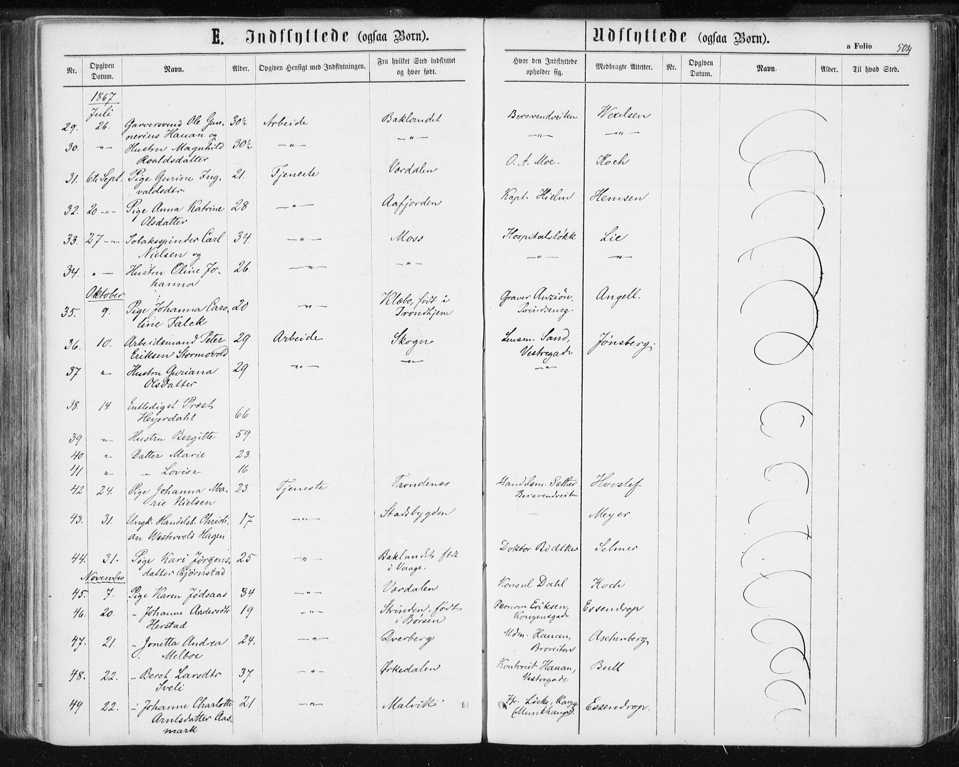 Ministerialprotokoller, klokkerbøker og fødselsregistre - Sør-Trøndelag, SAT/A-1456/601/L0055: Parish register (official) no. 601A23, 1866-1877, p. 504