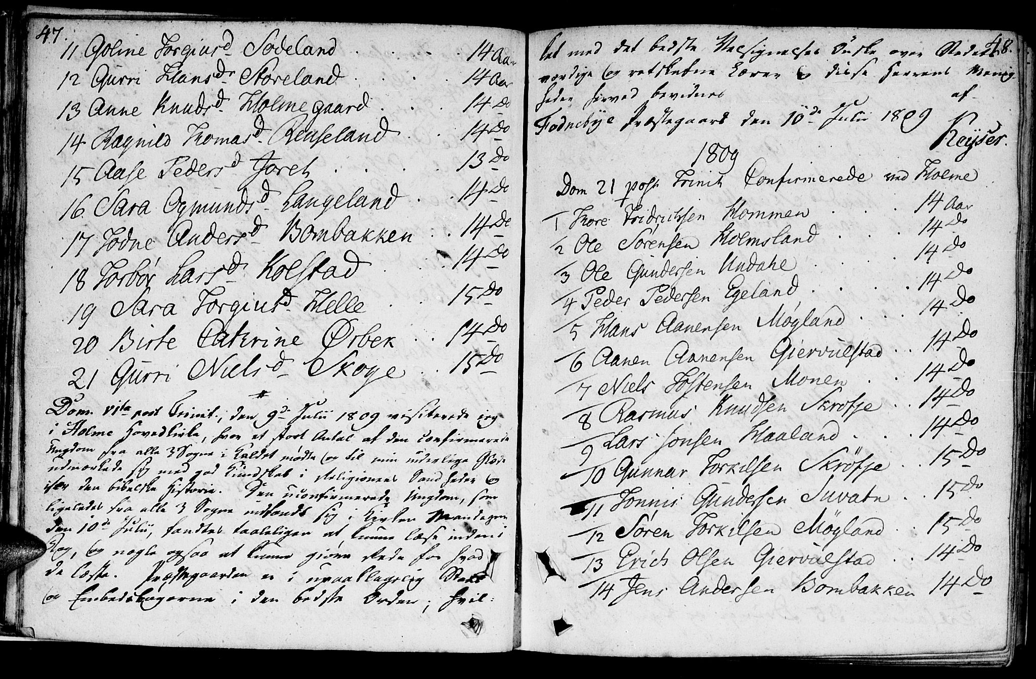 Holum sokneprestkontor, SAK/1111-0022/F/Fa/Faa/L0003: Parish register (official) no. A 3, 1780-1821, p. 47-48