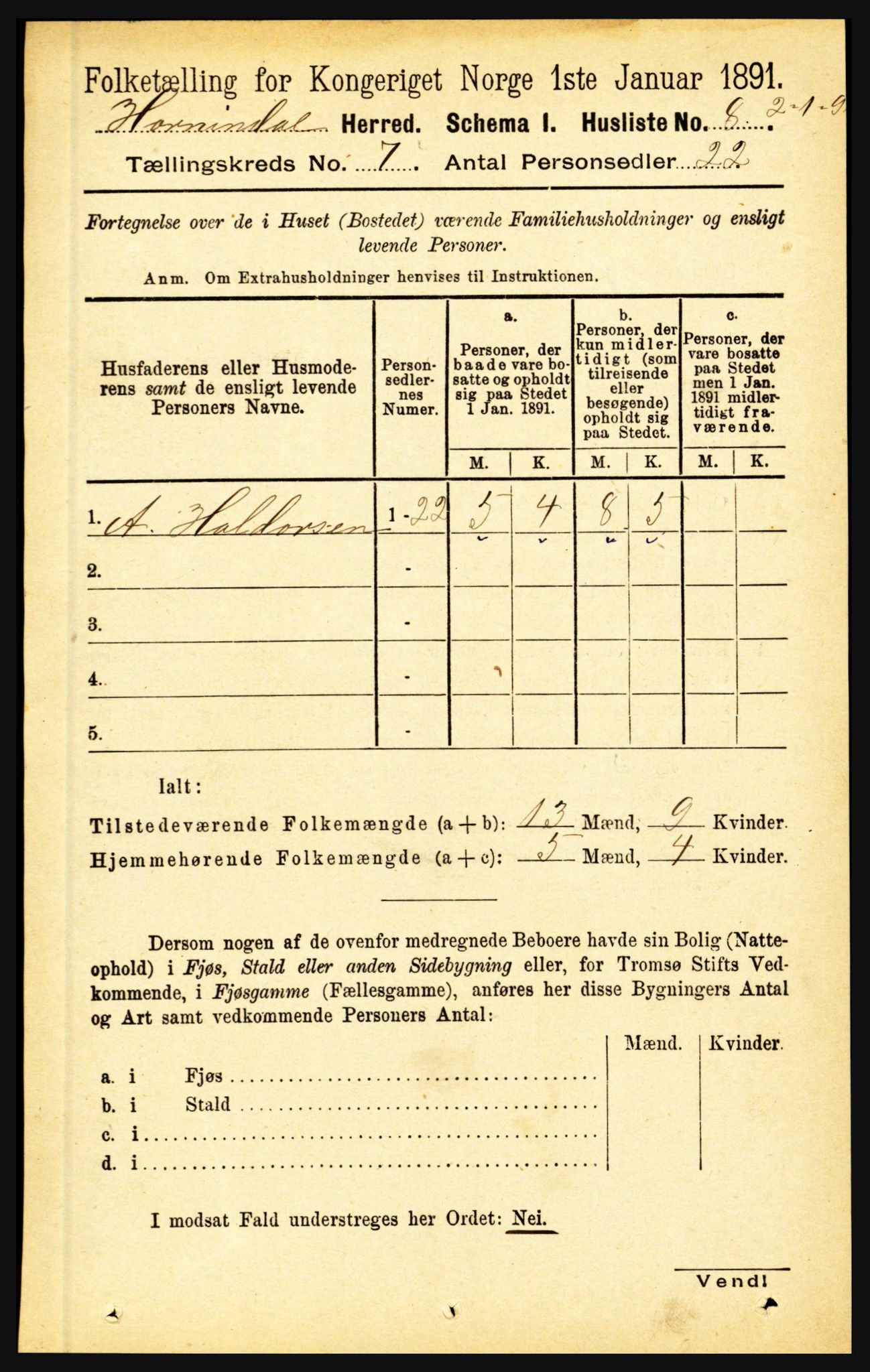 RA, 1891 census for 1444 Hornindal, 1891, p. 1734