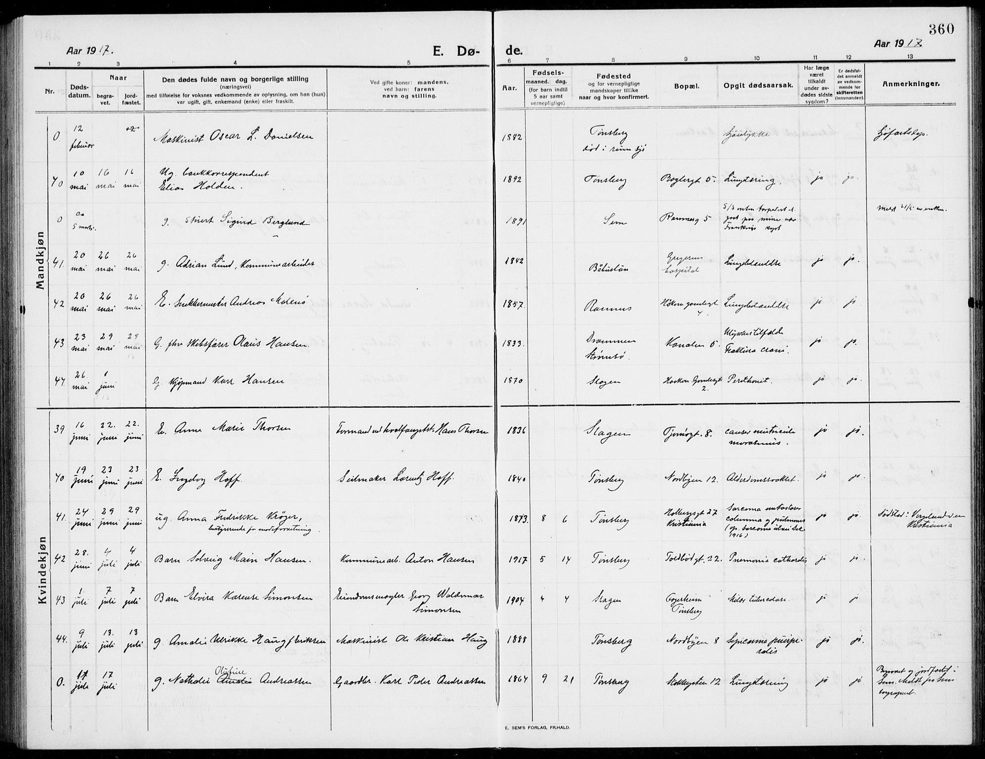 Tønsberg kirkebøker, AV/SAKO-A-330/G/Ga/L0009: Parish register (copy) no. 9, 1913-1920, p. 360