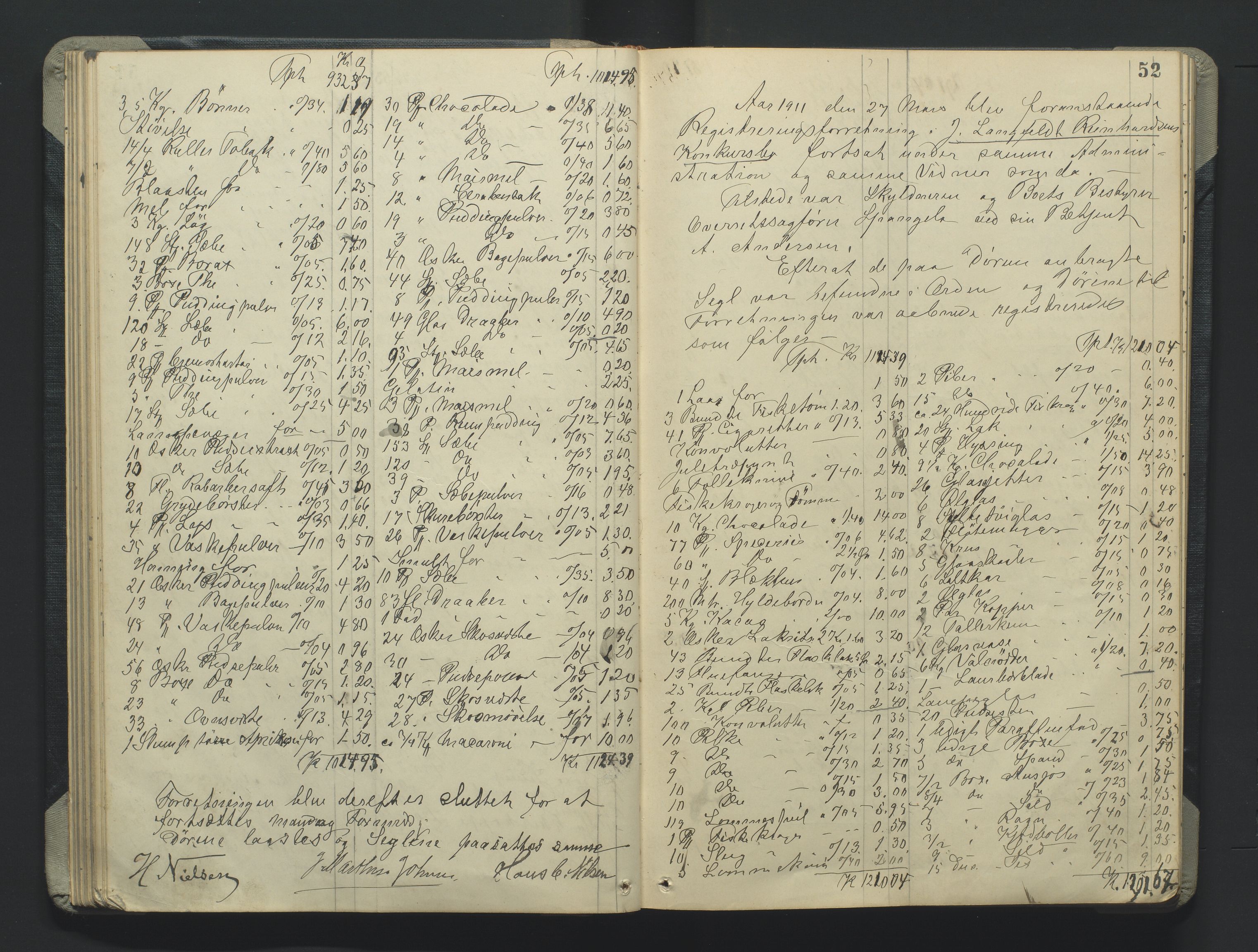 Grimstad byfogd, AV/SAK-1222-0003/H/Hc/L0009: Skifteprotokoll nr. 9, 1908-1918, p. 52