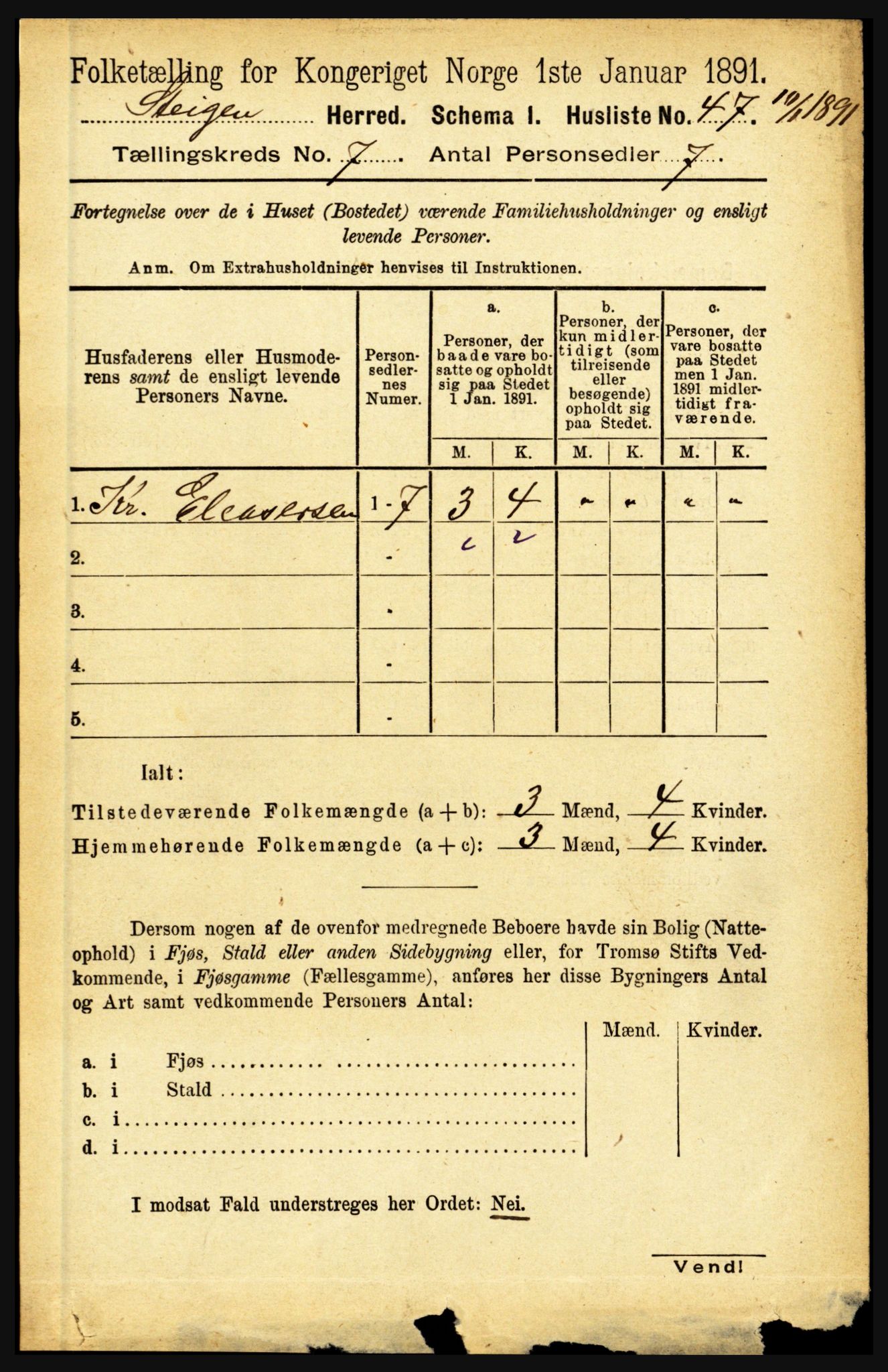 RA, 1891 census for 1848 Steigen, 1891, p. 2266