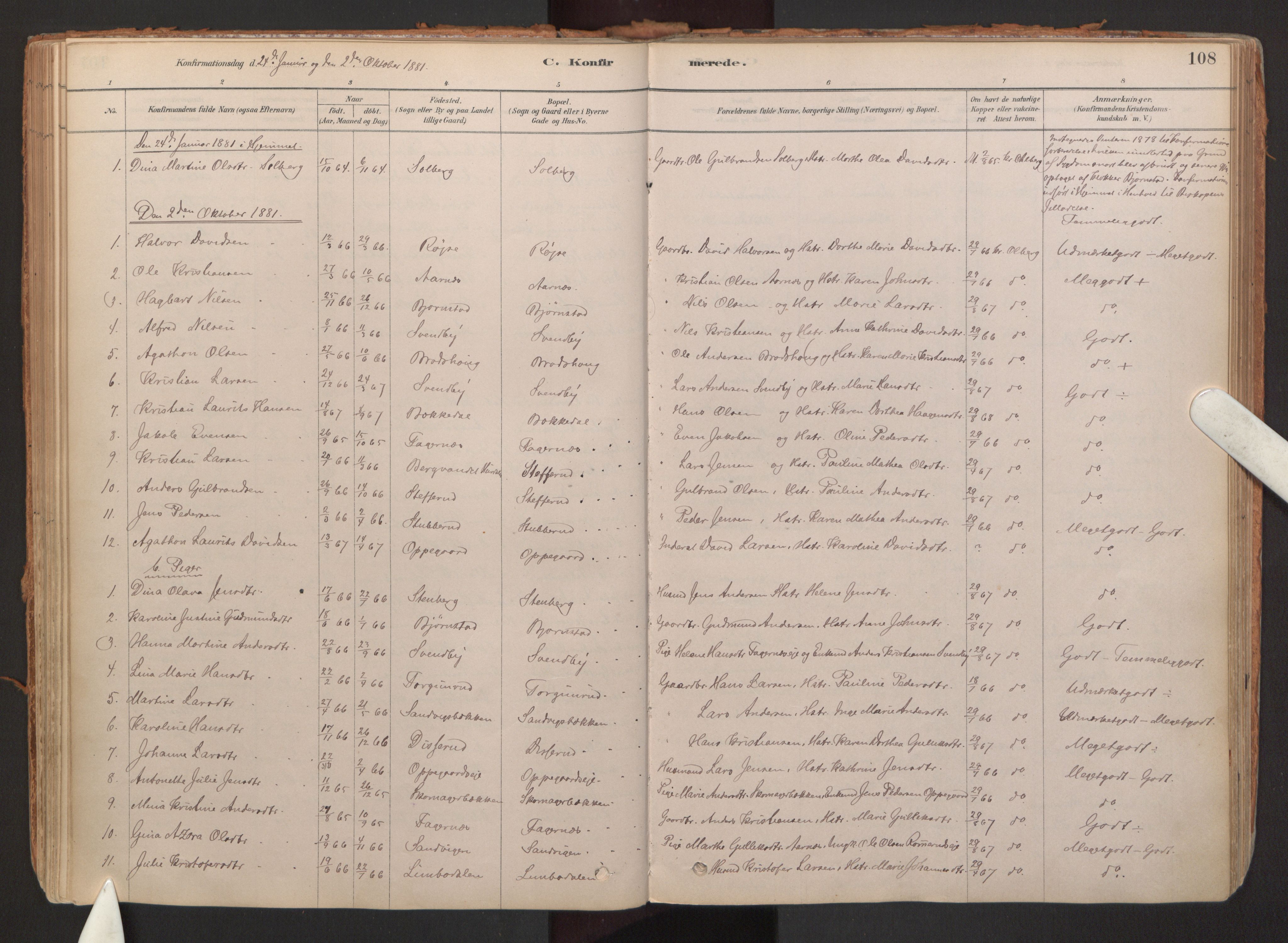 Hurdal prestekontor Kirkebøker, SAO/A-10889/F/Fb/L0003: Parish register (official) no. II 3, 1878-1920, p. 108
