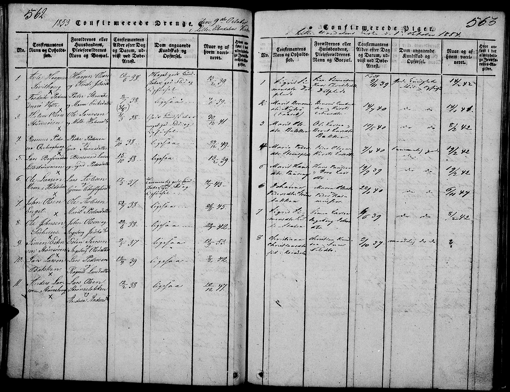 Tynset prestekontor, SAH/PREST-058/H/Ha/Hab/L0002: Parish register (copy) no. 2, 1814-1862, p. 562-563