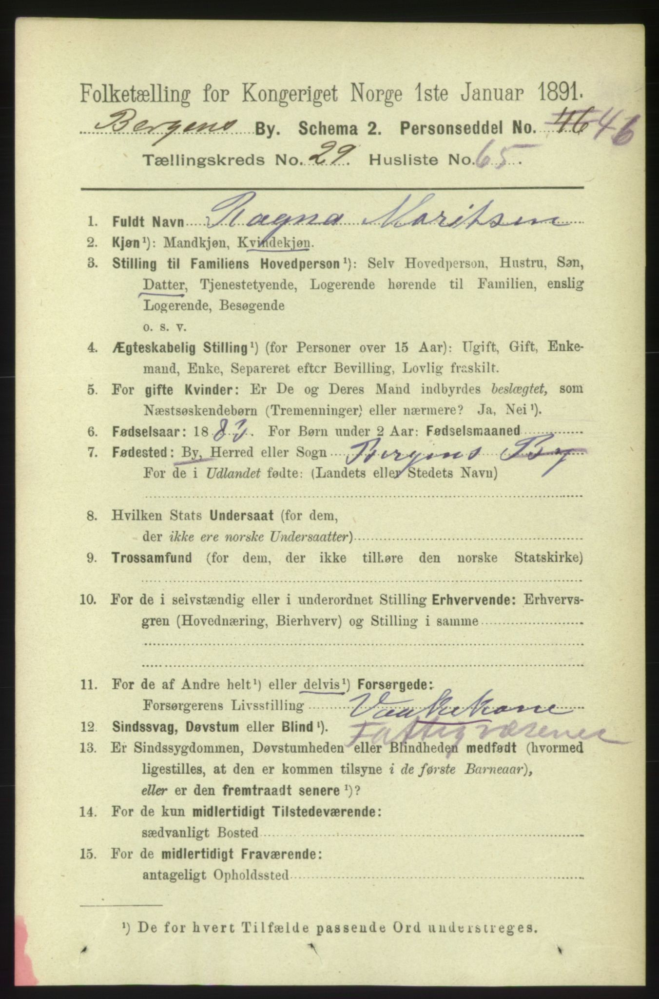 RA, 1891 Census for 1301 Bergen, 1891, p. 38089