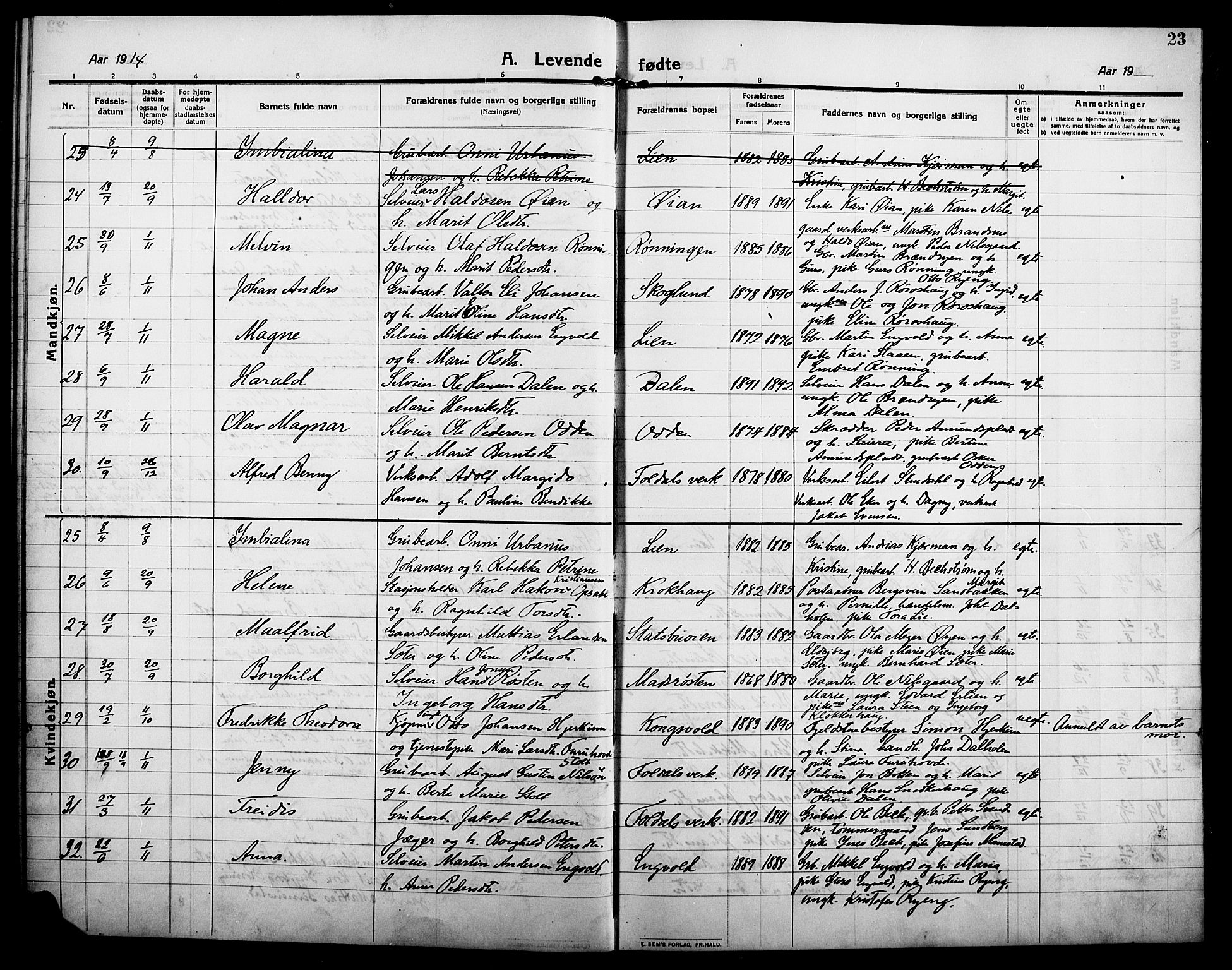 Alvdal prestekontor, AV/SAH-PREST-060/H/Ha/Hab/L0006: Parish register (copy) no. 6, 1910-1924, p. 23