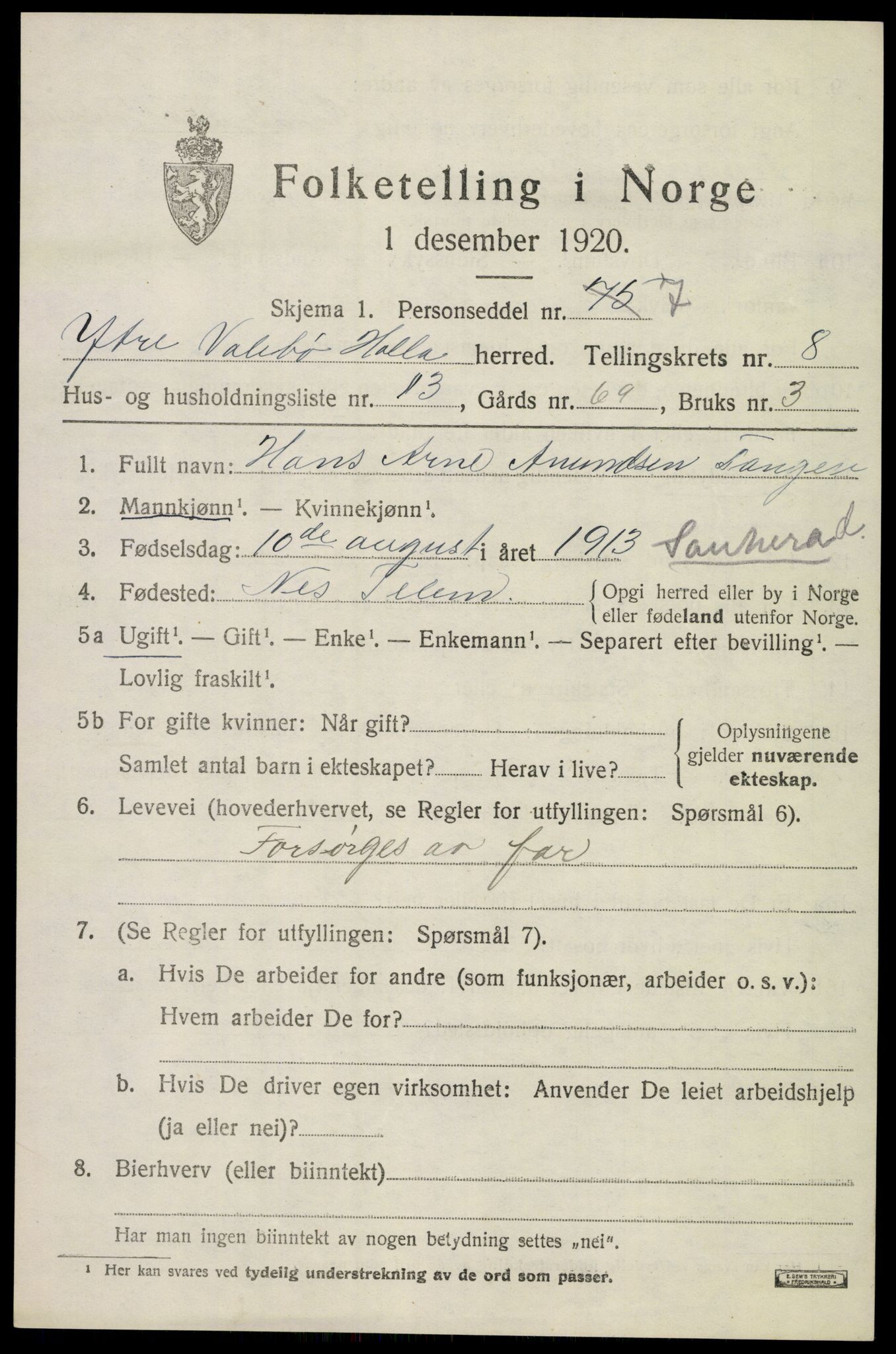 SAKO, 1920 census for Holla, 1920, p. 5447