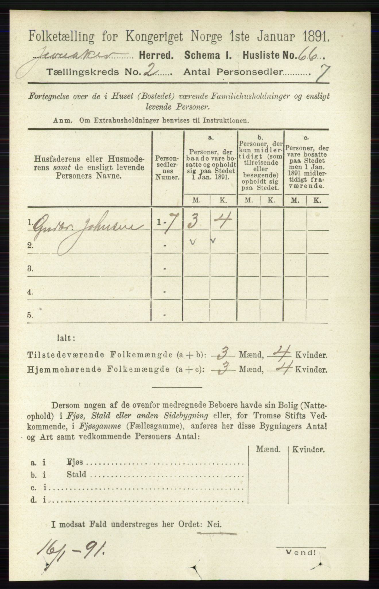 RA, 1891 census for 0532 Jevnaker, 1891, p. 622