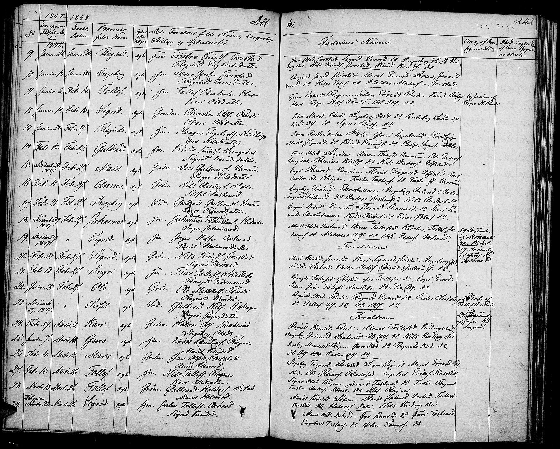 Slidre prestekontor, SAH/PREST-134/H/Ha/Haa/L0004: Parish register (official) no. 4, 1831-1848, p. 242