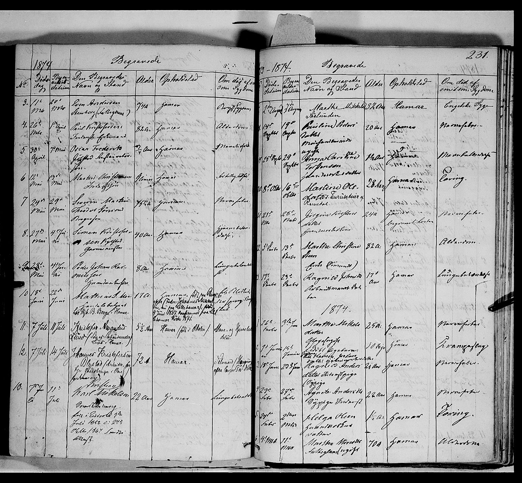 Vang prestekontor, Hedmark, SAH/PREST-008/H/Ha/Haa/L0011: Parish register (official) no. 11, 1852-1877, p. 231