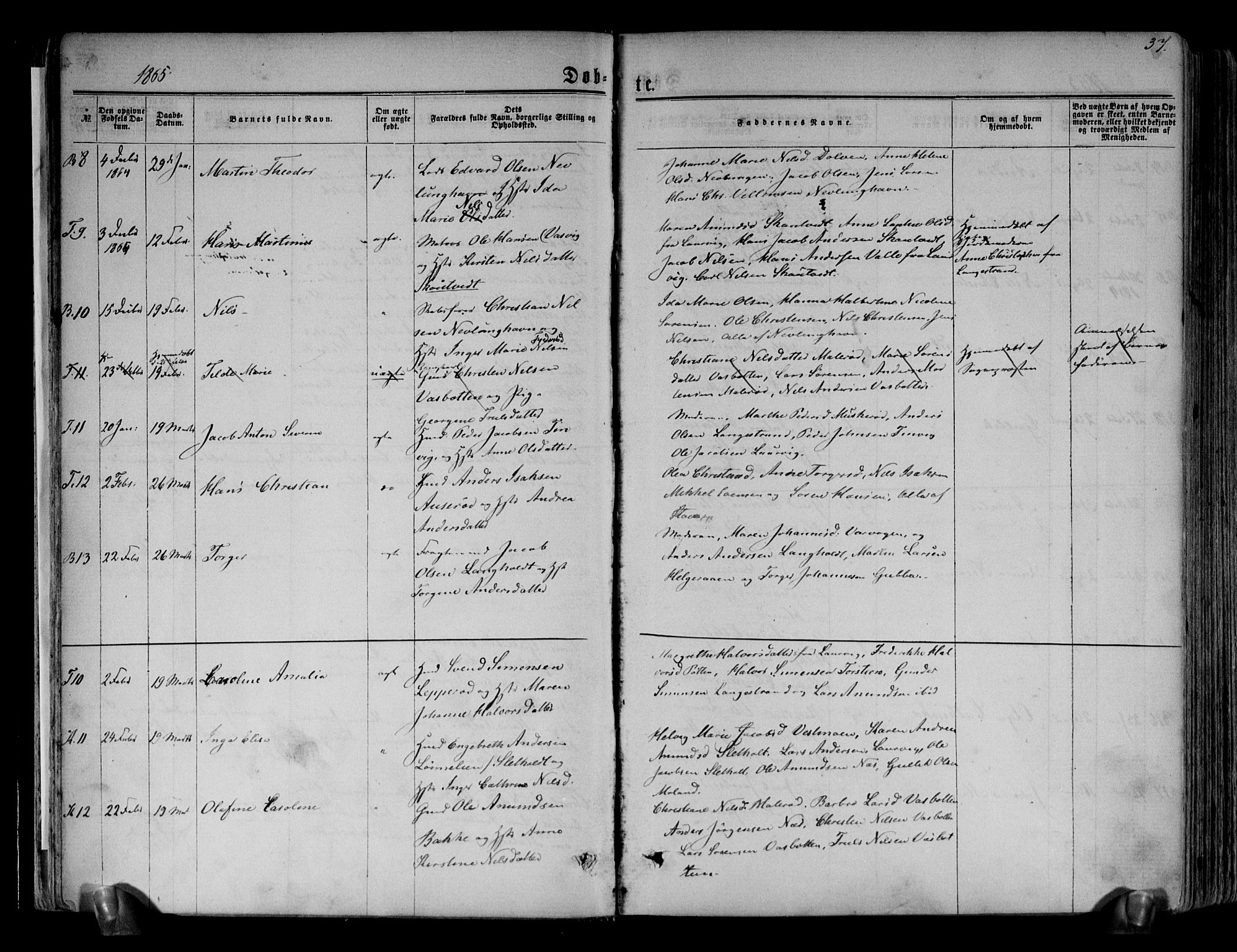 Brunlanes kirkebøker, AV/SAKO-A-342/F/Fa/L0005: Parish register (official) no. I 5, 1862-1877, p. 37