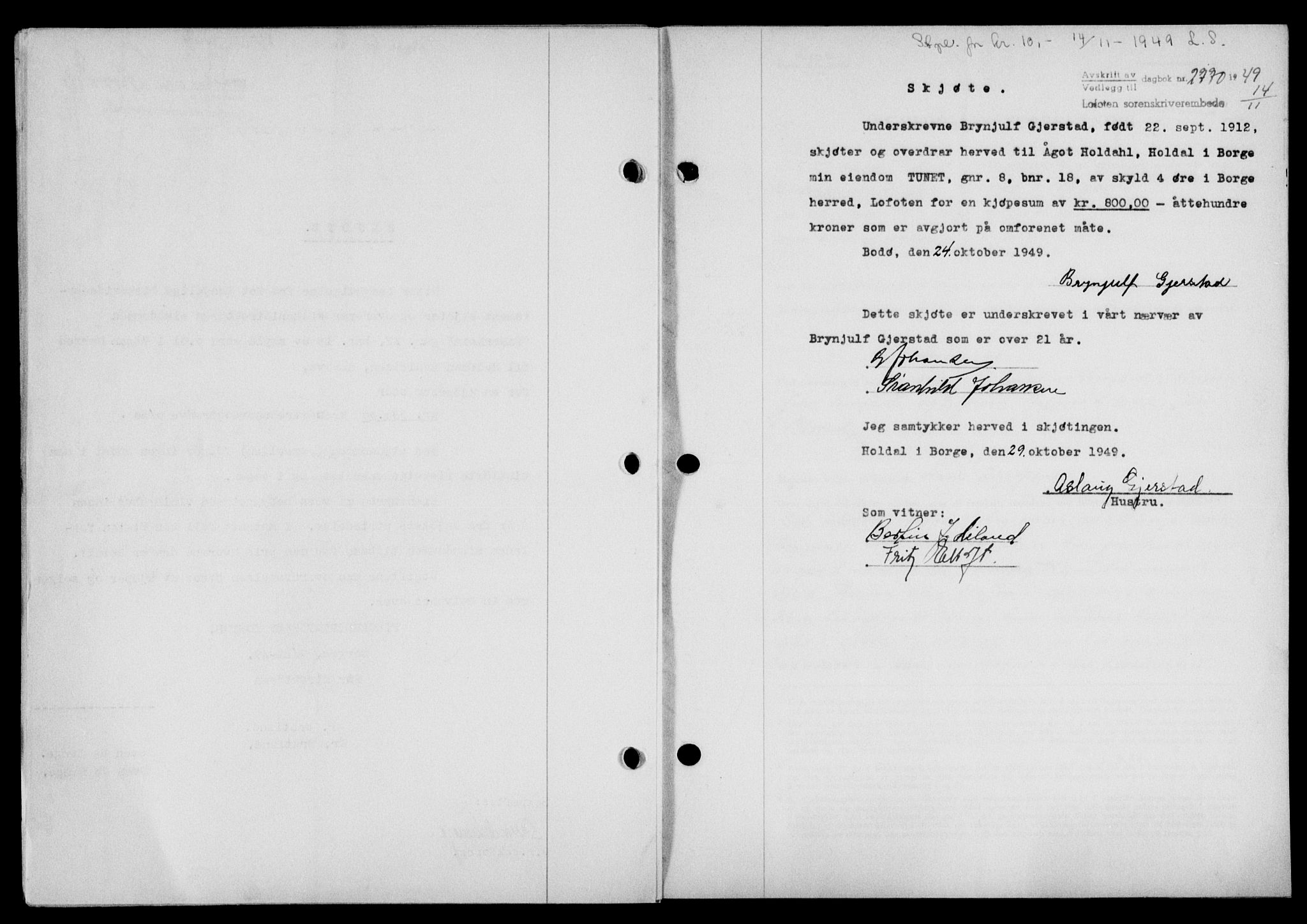 Lofoten sorenskriveri, SAT/A-0017/1/2/2C/L0022a: Mortgage book no. 22a, 1949-1950, Diary no: : 2770/1949