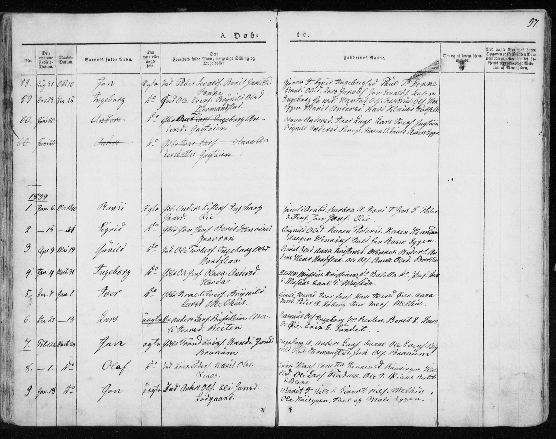 Ministerialprotokoller, klokkerbøker og fødselsregistre - Sør-Trøndelag, SAT/A-1456/691/L1069: Parish register (official) no. 691A04, 1826-1841, p. 57